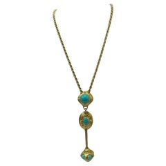 Important Natural Turquoise 18k Yellow Gold Necklace