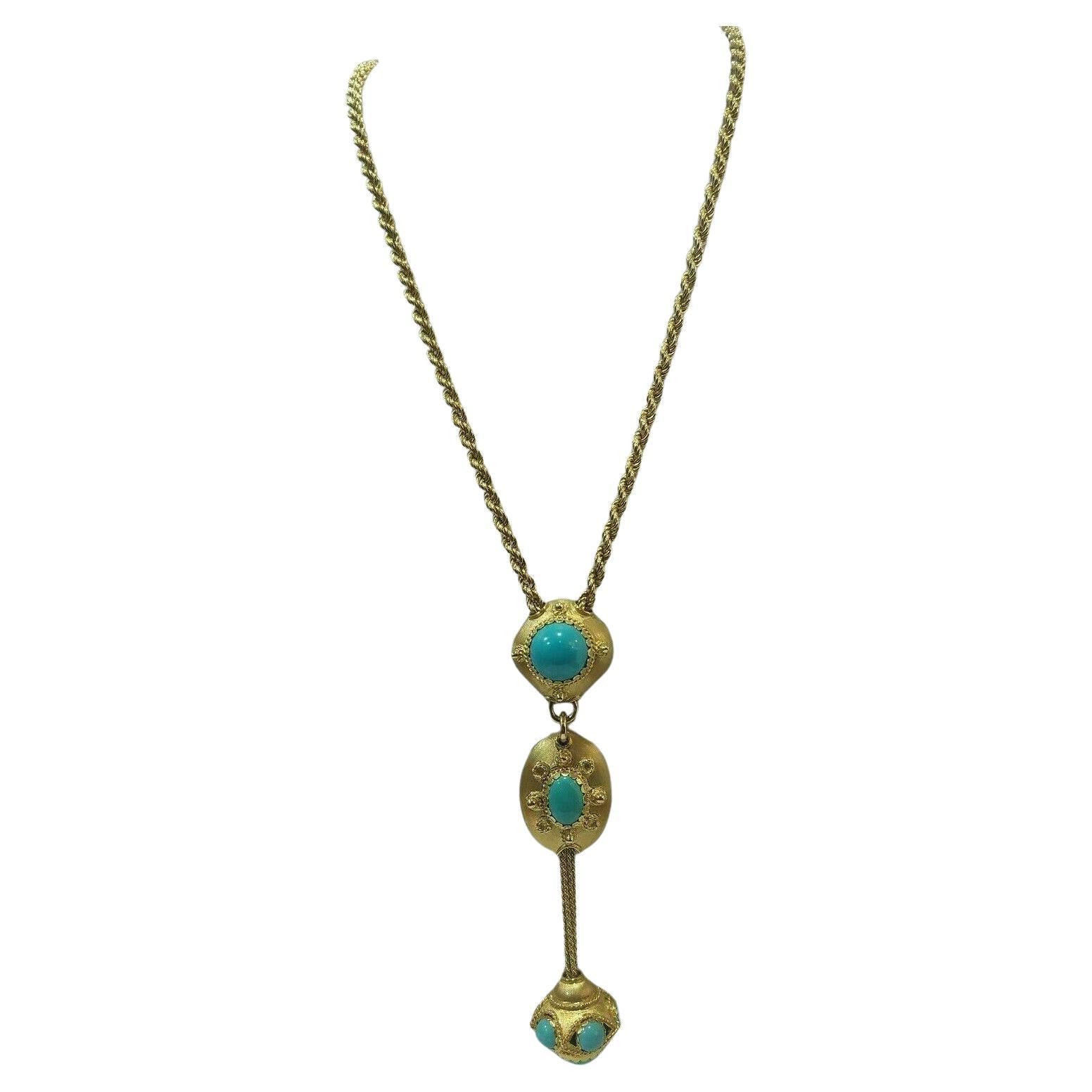 Contemporary Important Natural Turquoise 18k Yellow Gold Necklace For Sale