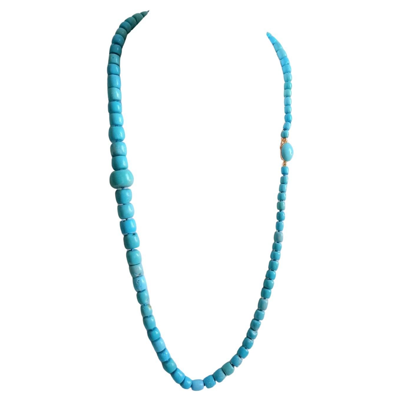 Bead Important Natural Turquoise 18k Yellow Gold Necklace For Sale