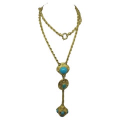 Important Natural Turquoise 18k Yellow Gold Necklace