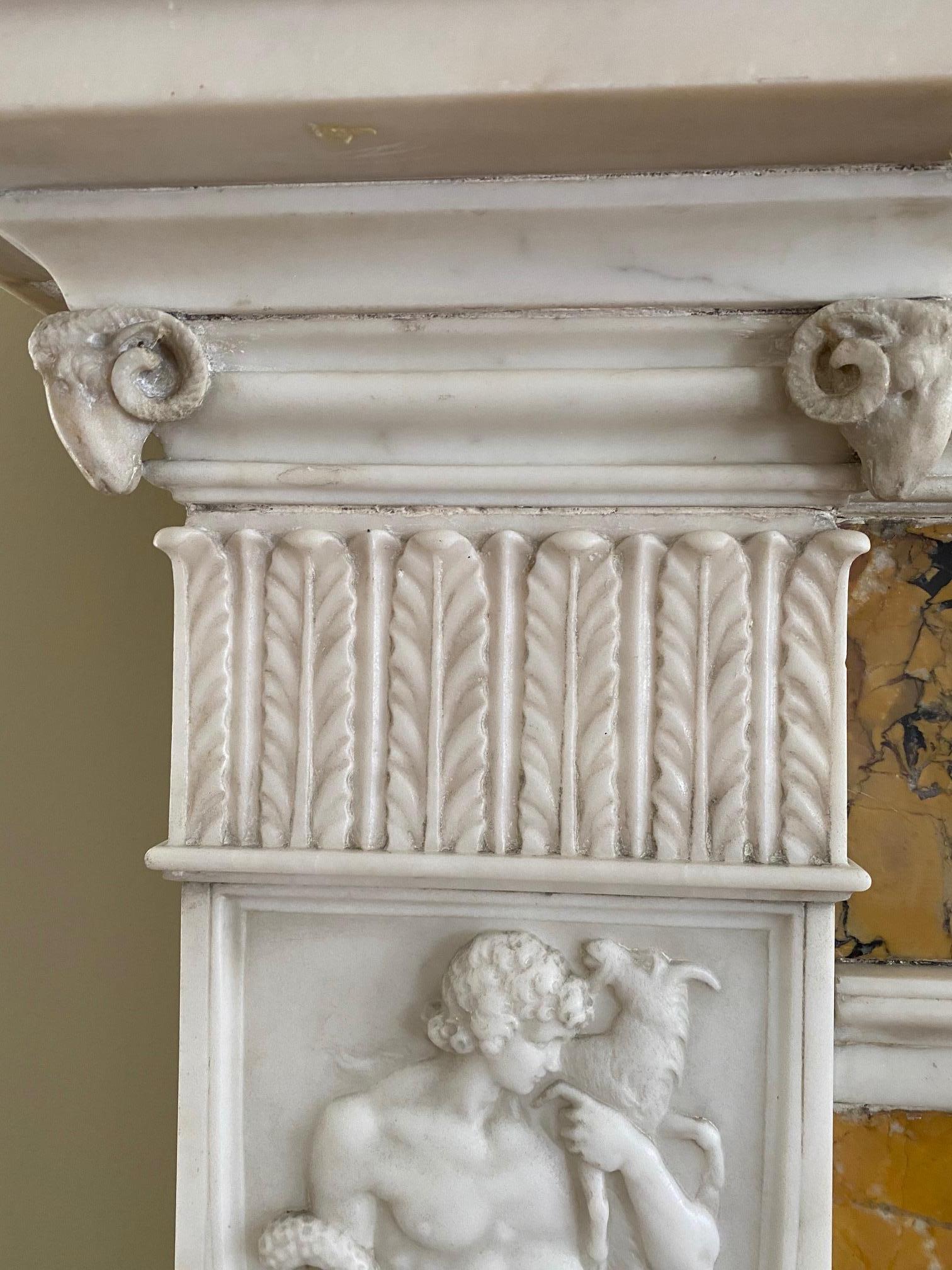 Important Neo-Classical Georgian Period White Statuary and Siena Marble Mantel For Sale 5