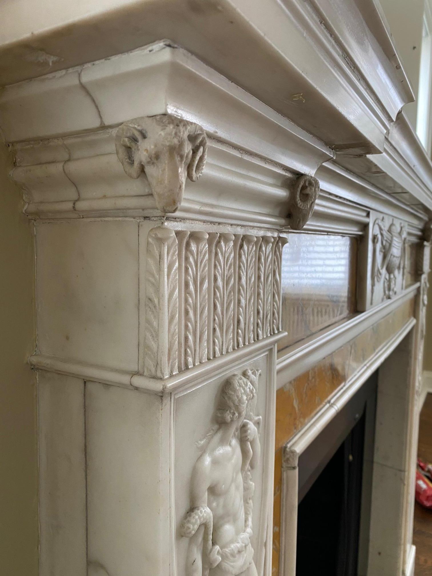 Important Neo-Classical Georgian Period White Statuary and Siena Marble Mantel For Sale 7