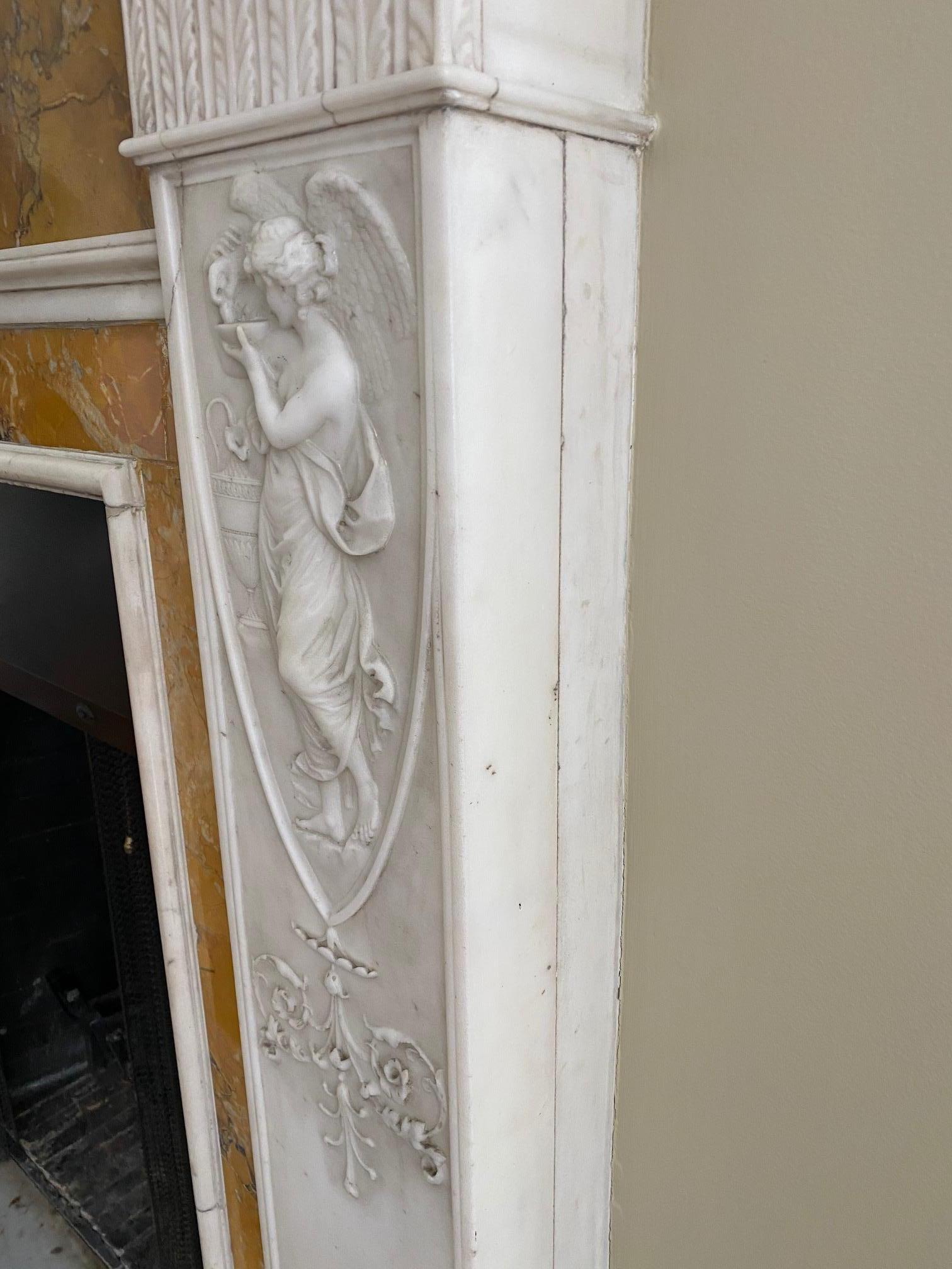 Important Neo-Classical Georgian Period White Statuary and Siena Marble Mantel For Sale 8