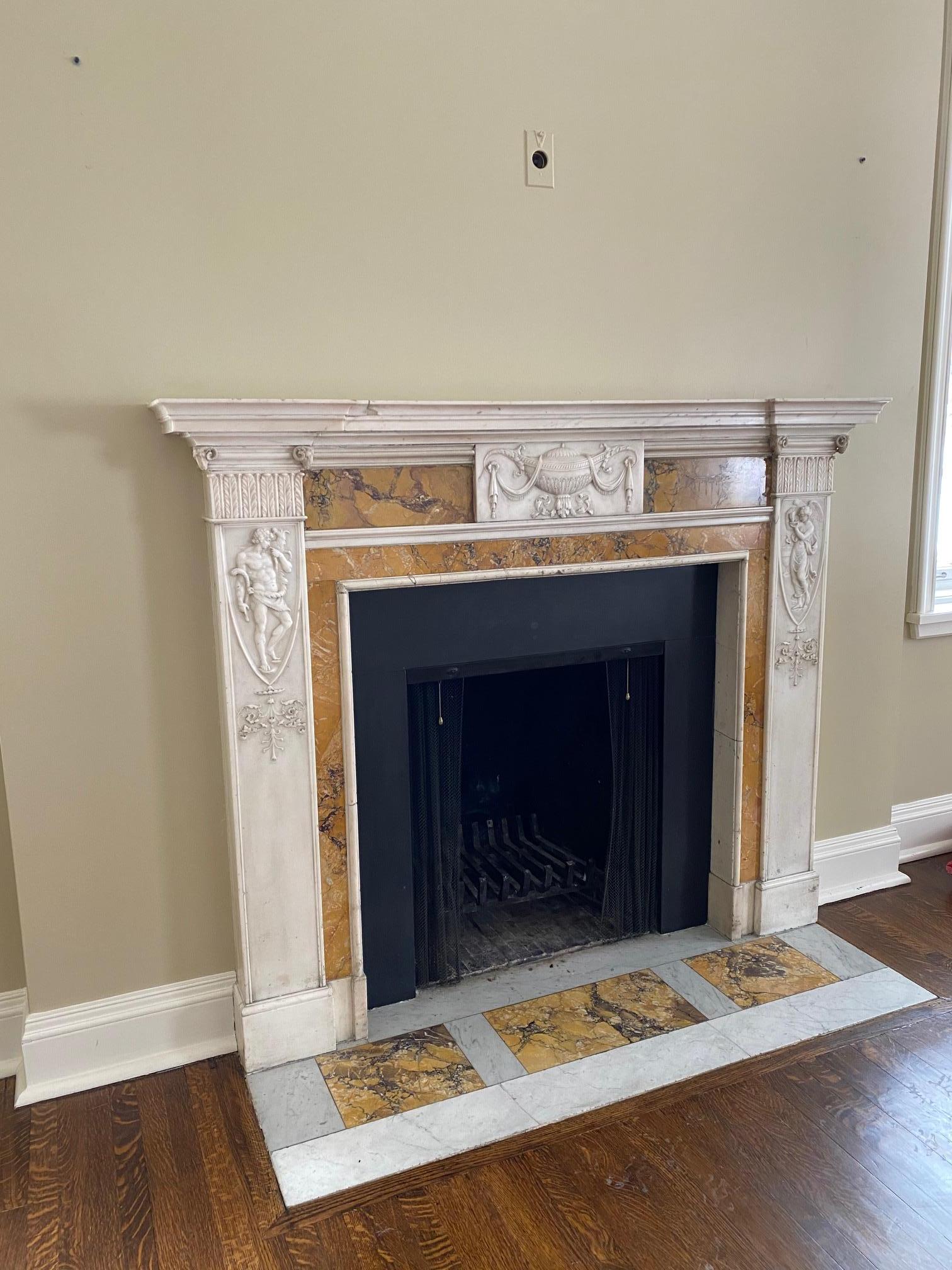 English Important Neo-Classical Georgian Period White Statuary and Siena Marble Mantel For Sale