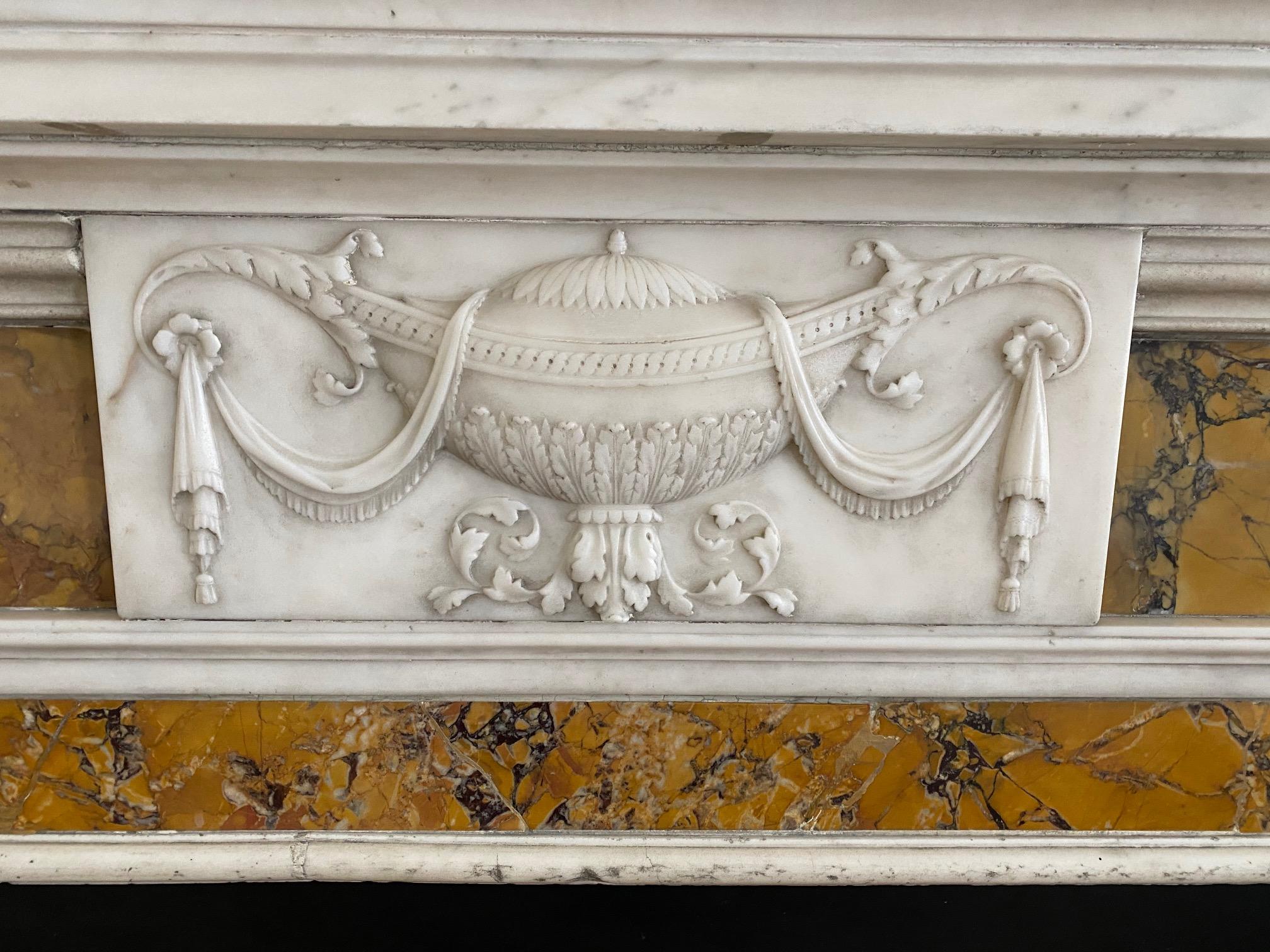 Late 18th Century Important Neo-Classical Georgian Period White Statuary and Siena Marble Mantel For Sale