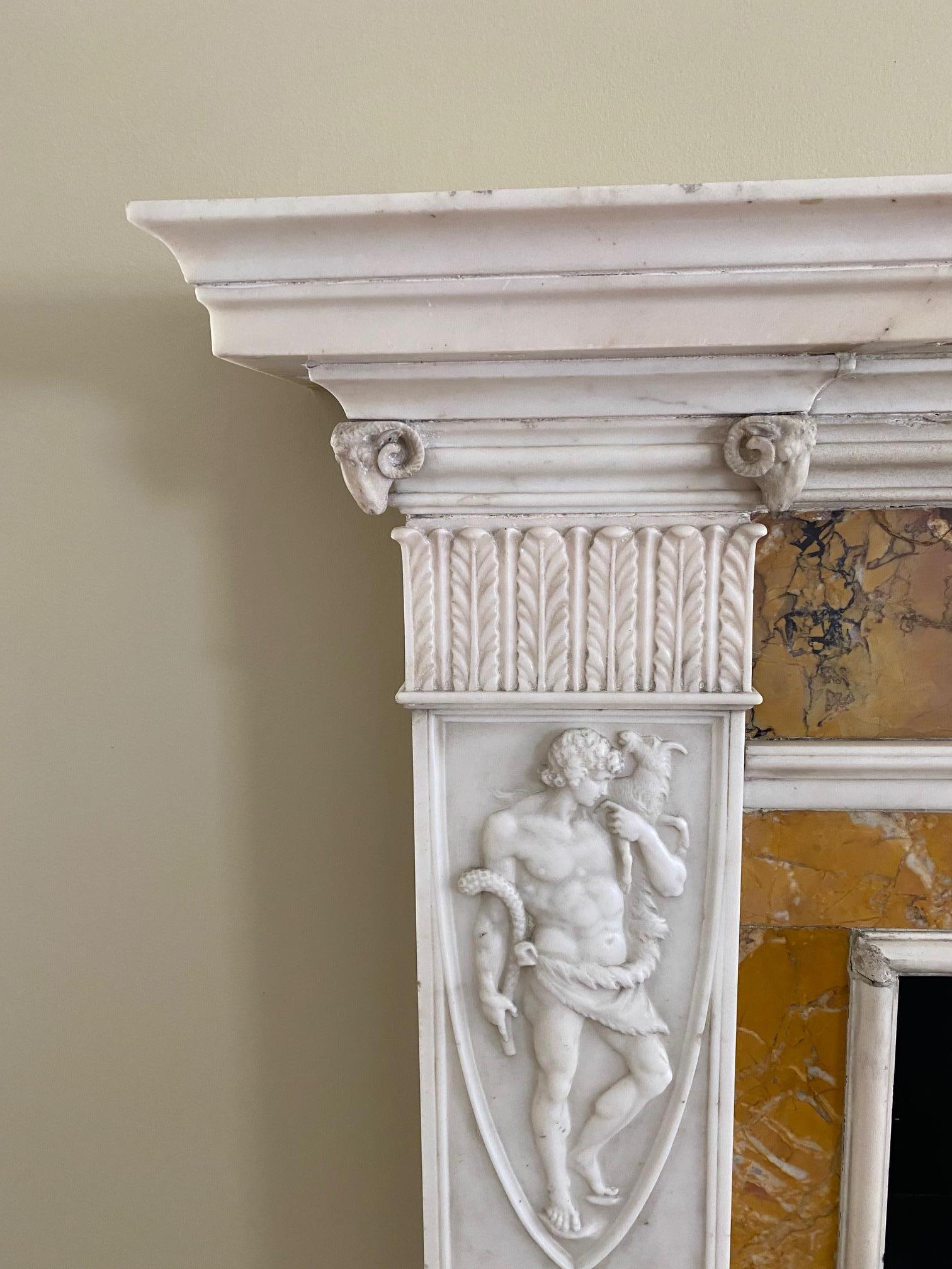 Important Neo-Classical Georgian Period White Statuary and Siena Marble Mantel For Sale 1