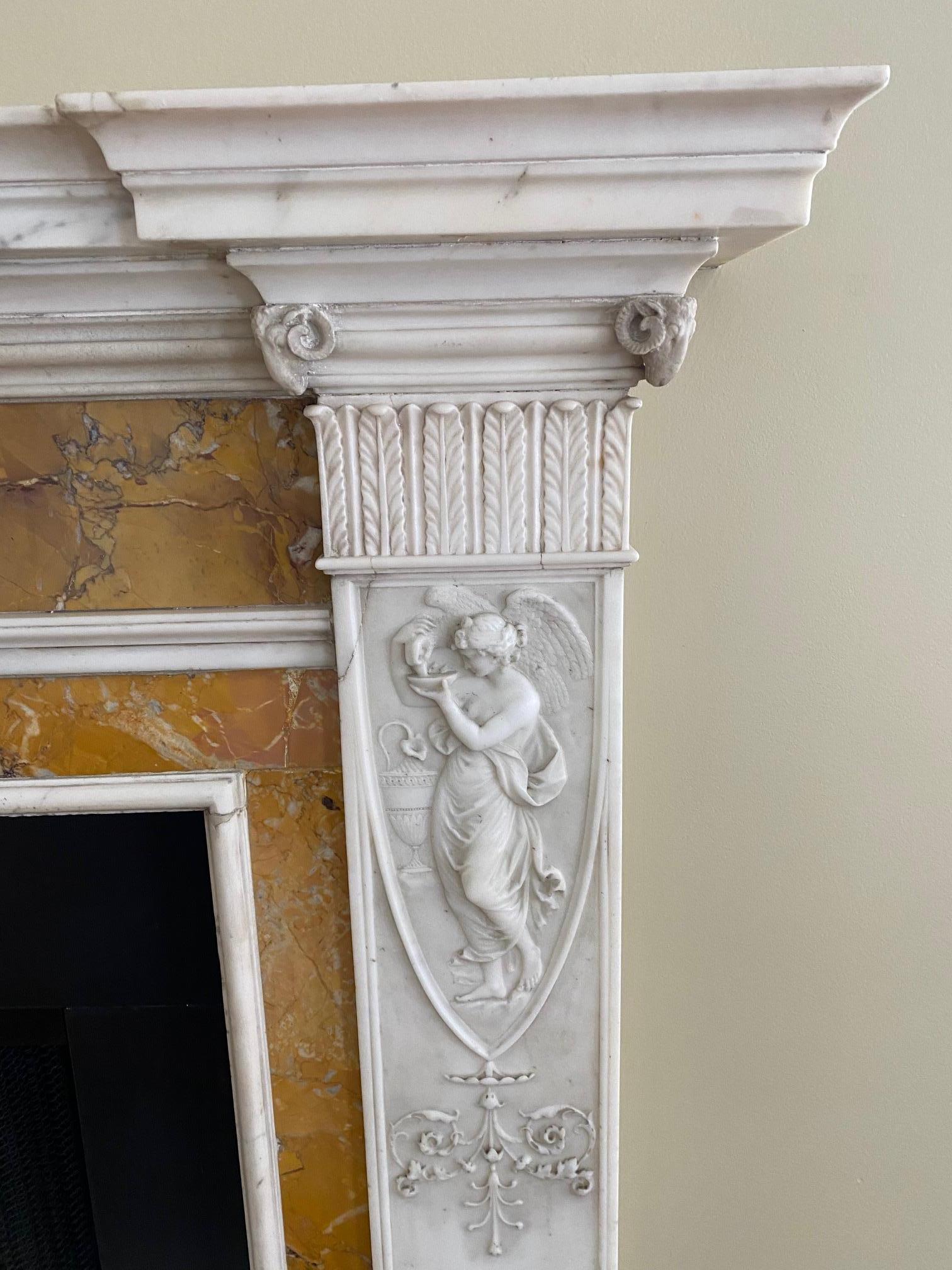 Important Neo-Classical Georgian Period White Statuary and Siena Marble Mantel For Sale 2