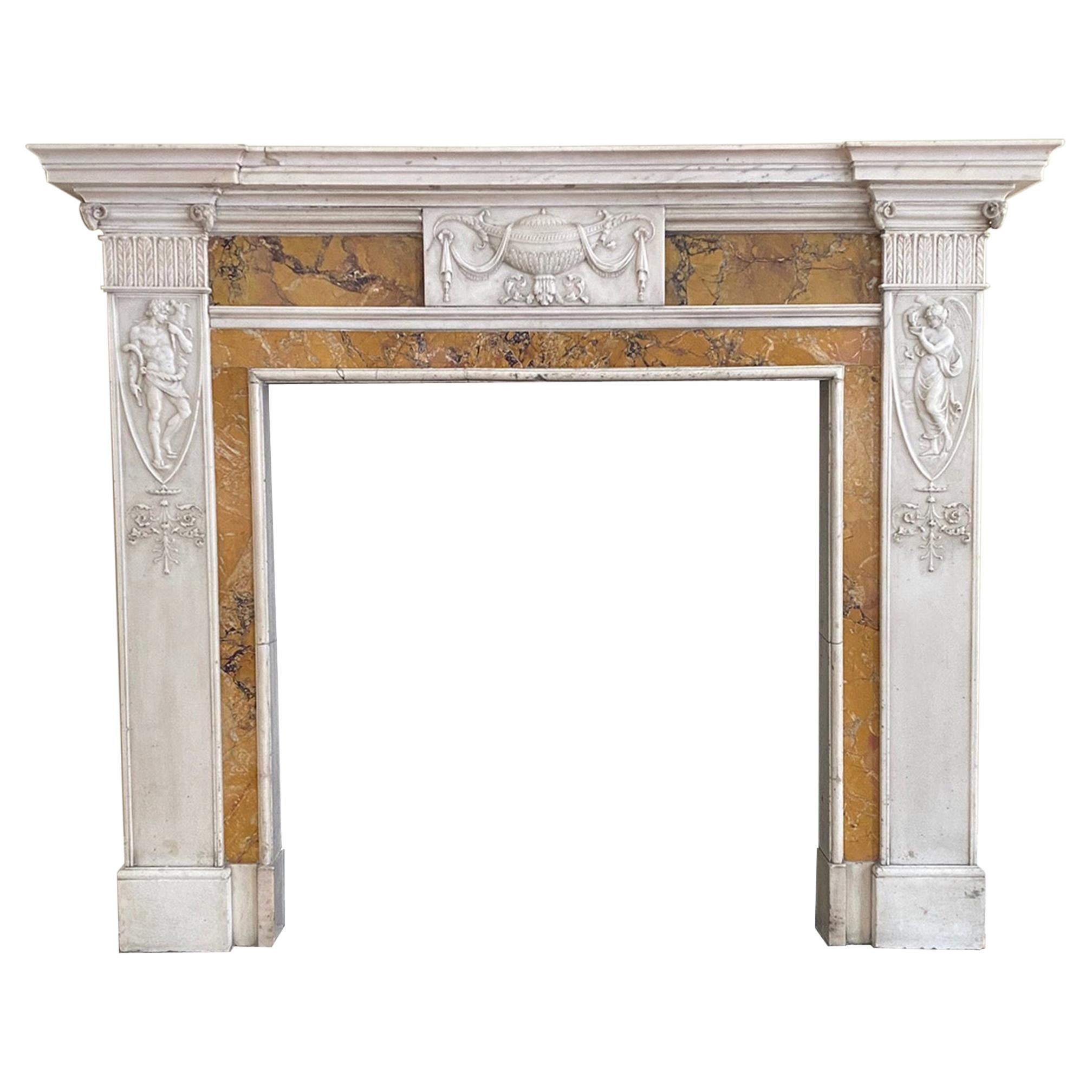 Important Neo-Classical Georgian Period White Statuary and Siena Marble Mantel For Sale