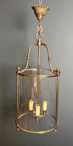 Important Neoclassical Style Round Brass and Glass Lantern