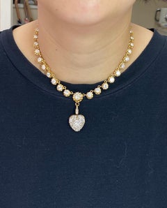 Important Old Mine Cut Heart Locket Pendant and Diamond Necklace, Certified