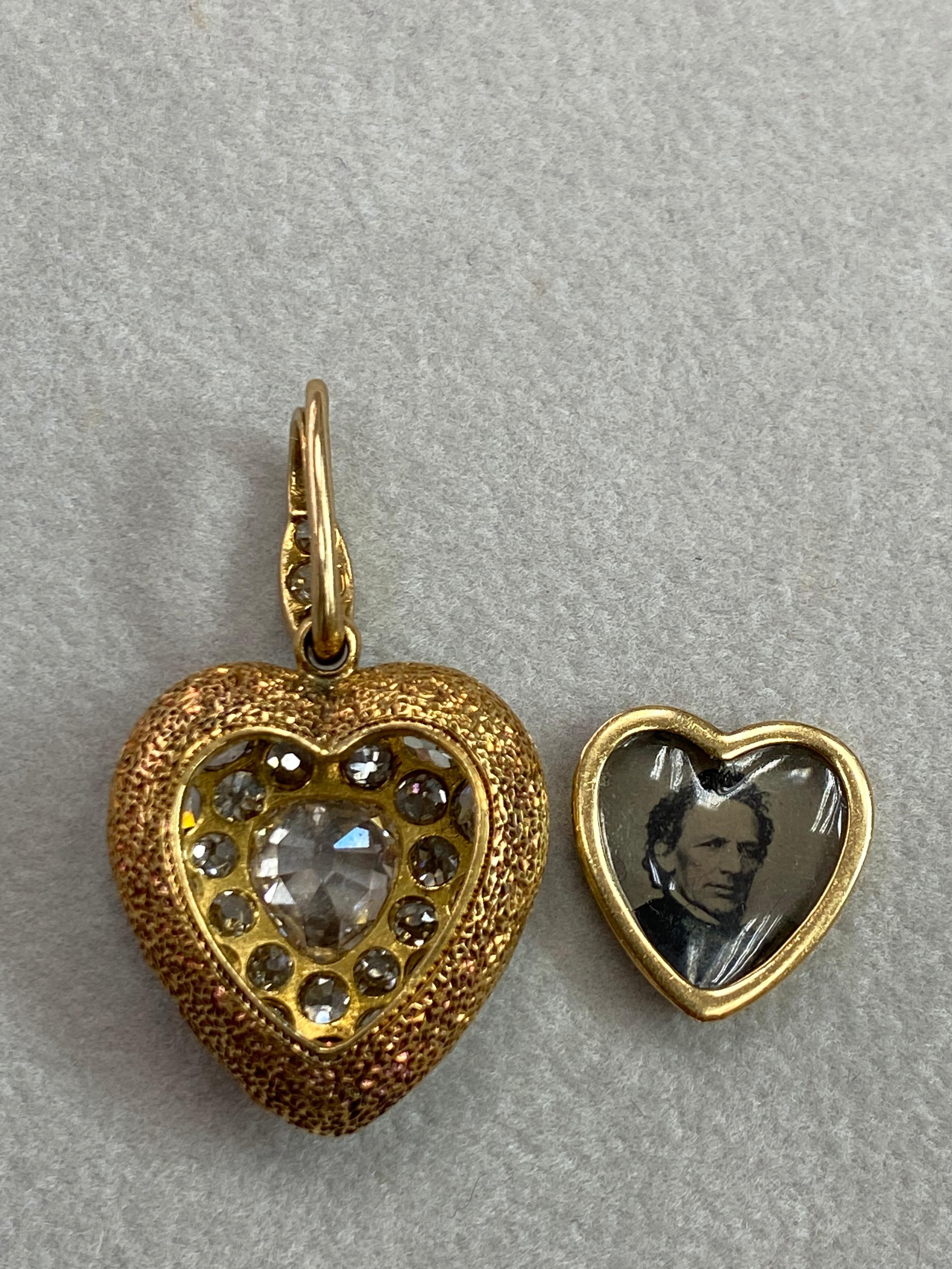 Important Old Mine Cut Heart Locket Pendant and Diamond Necklace, Certified For Sale 9
