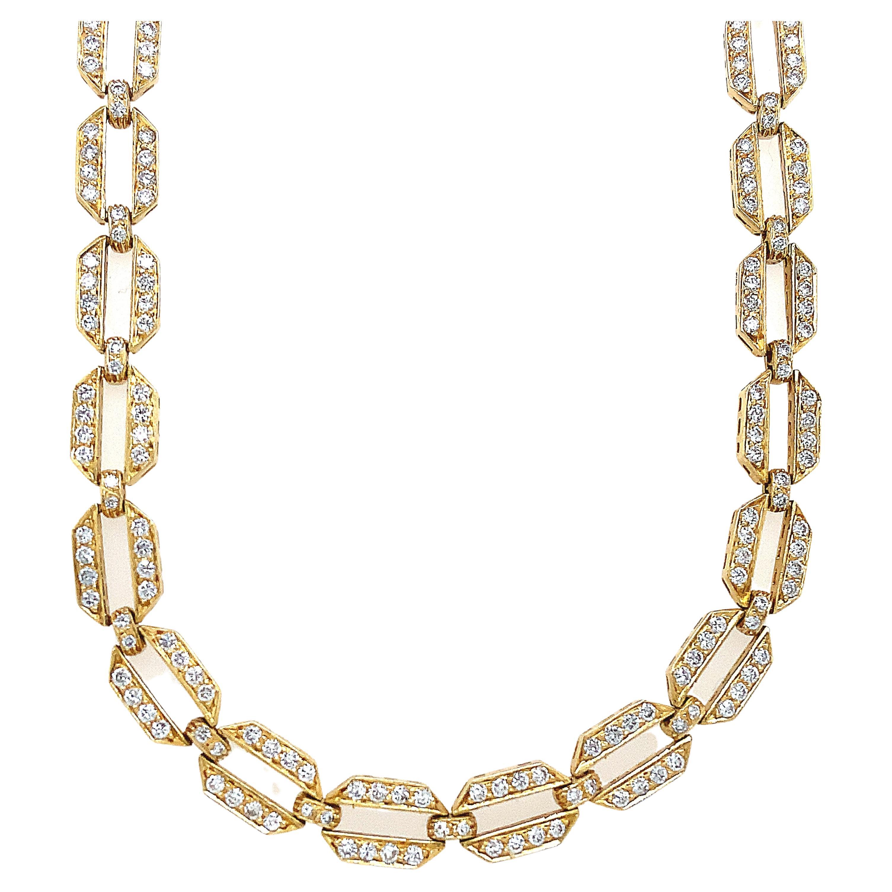 Important collier à maillons vintage en or jaune 18 carats avec diamants, unique en son genre