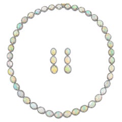 Important Opal Jewelry Suite Set With Diamonds 69 Carats Total