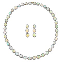 Important Opal Jewelry Suite Set With Diamonds 69 Carats Total