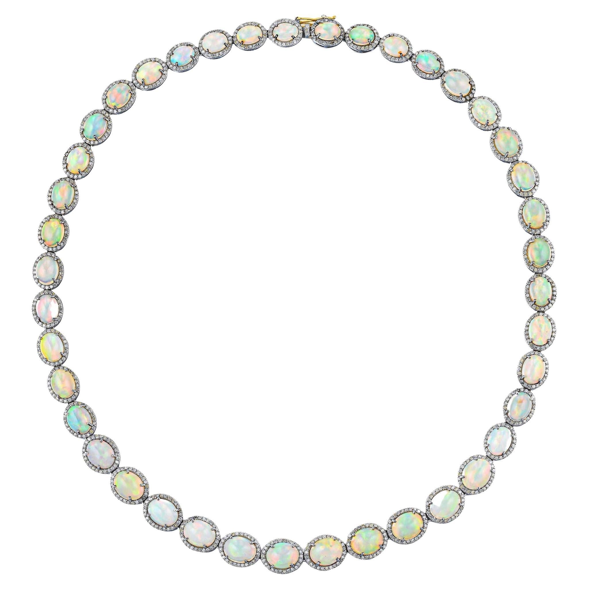 Collier En Opale Naturelle - 44 Cm - 165 Carats - Argent Massif 925 - Neuf Avec étiquette