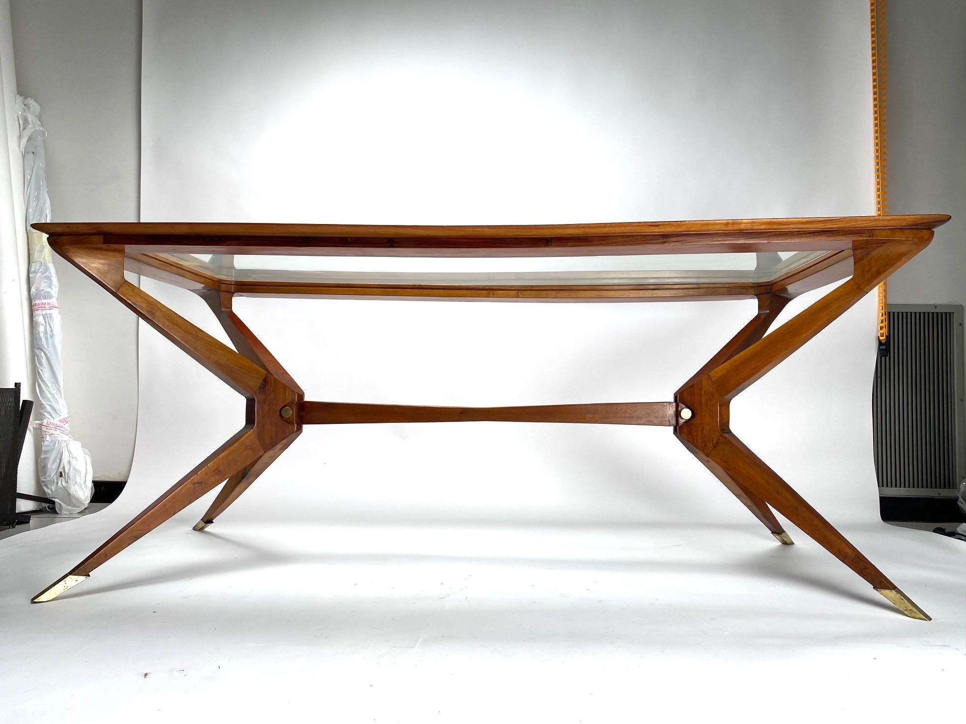 Important Organic Table in wood and brass by Turin School, Italy For Sale 1