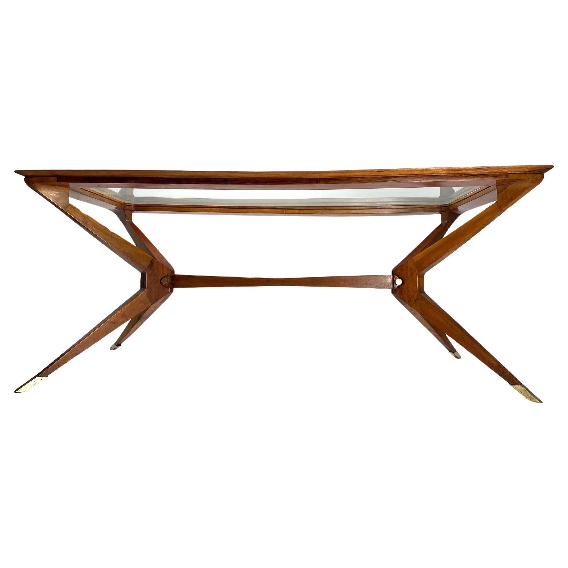 Important Organic Table in wood and brass by Turin School, Italy For Sale