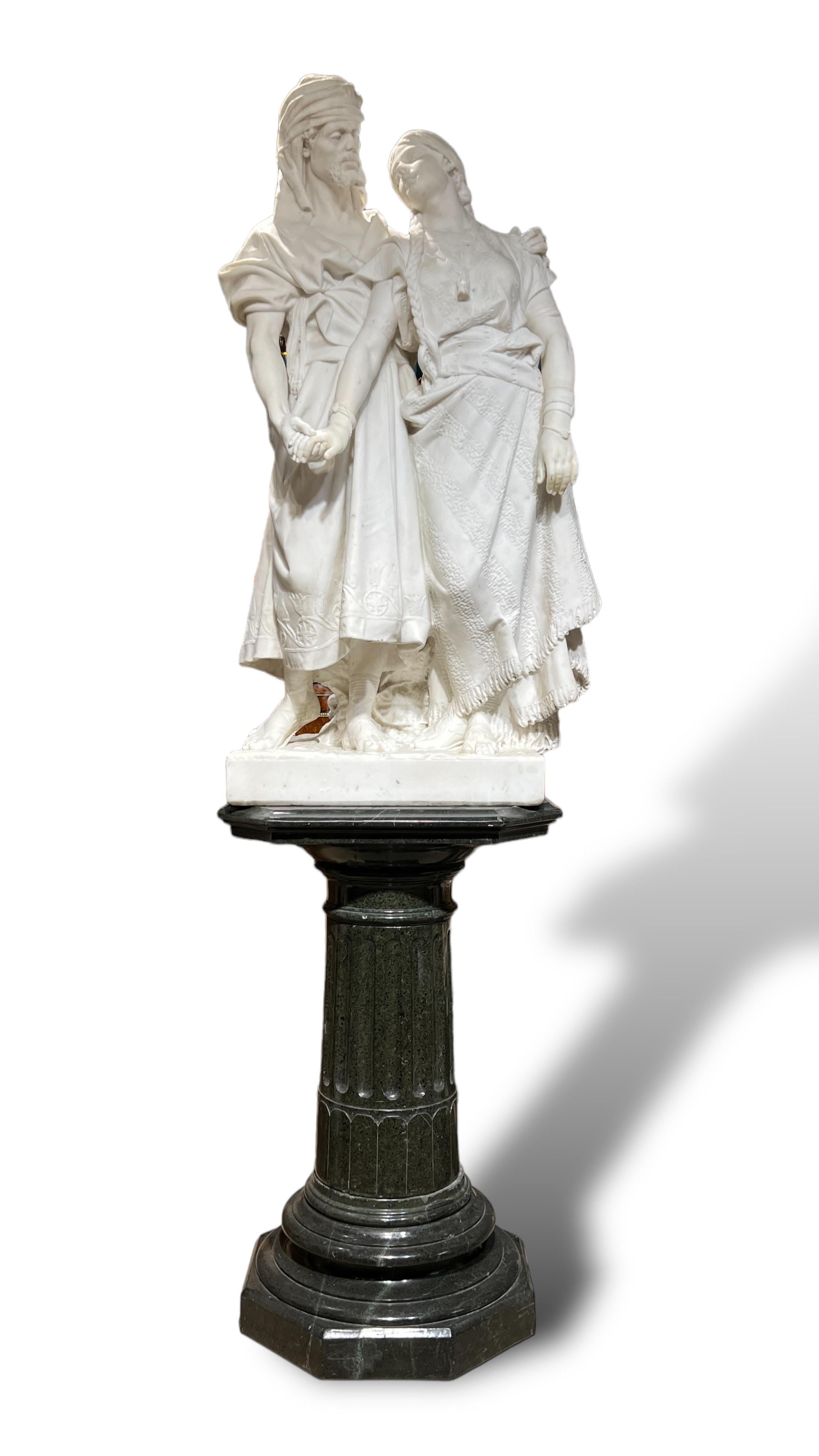 Wichtige italienische orientalische weiße Marmorstatue zweier Liebhaber aus dem 19. Jahrhundert (Italienisch) im Angebot