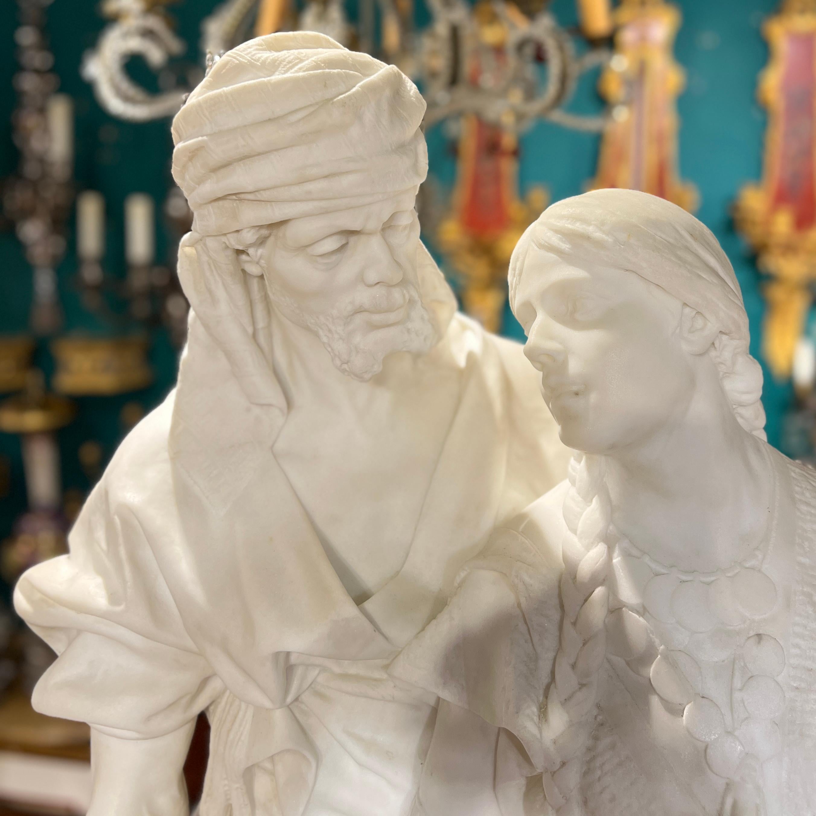 Wichtige italienische orientalische weiße Marmorstatue zweier Liebhaber aus dem 19. Jahrhundert im Angebot 4