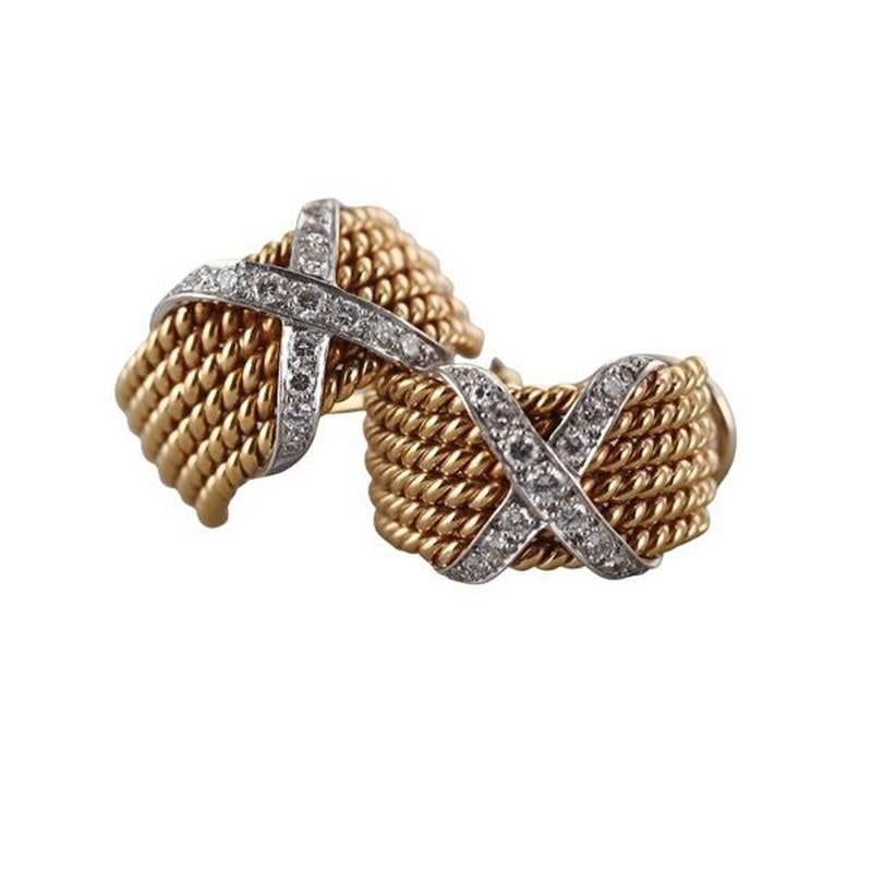 Wichtige Original Platin 18KT Gold TIFFANY & CO Schlumberger Diamant-Ohrringe (Gemischter Schliff) im Angebot
