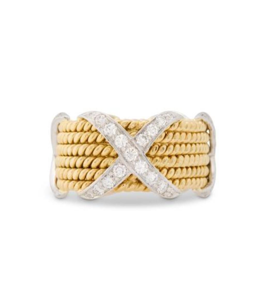 Mixed Cut Important Original Platinum 18KT Gold TIFFANY & CO Schlumberger Diamond Ring For Sale