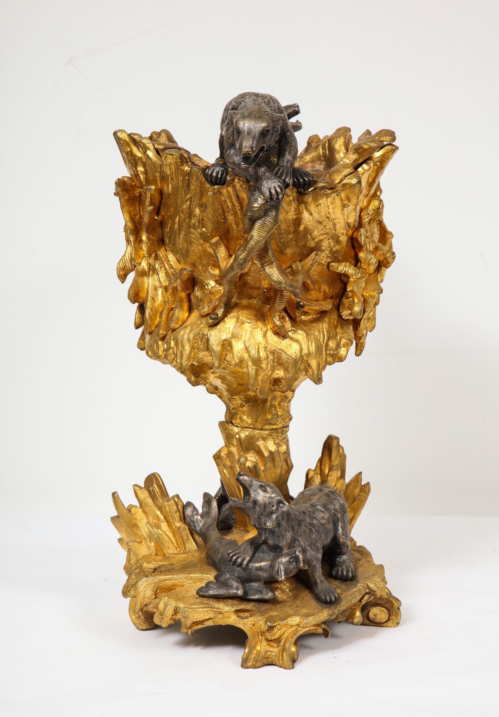 Figuraler Weinkühler aus Goldbronze und versilberter Bronze, möglicherweise russisch, 1860 im Angebot 4