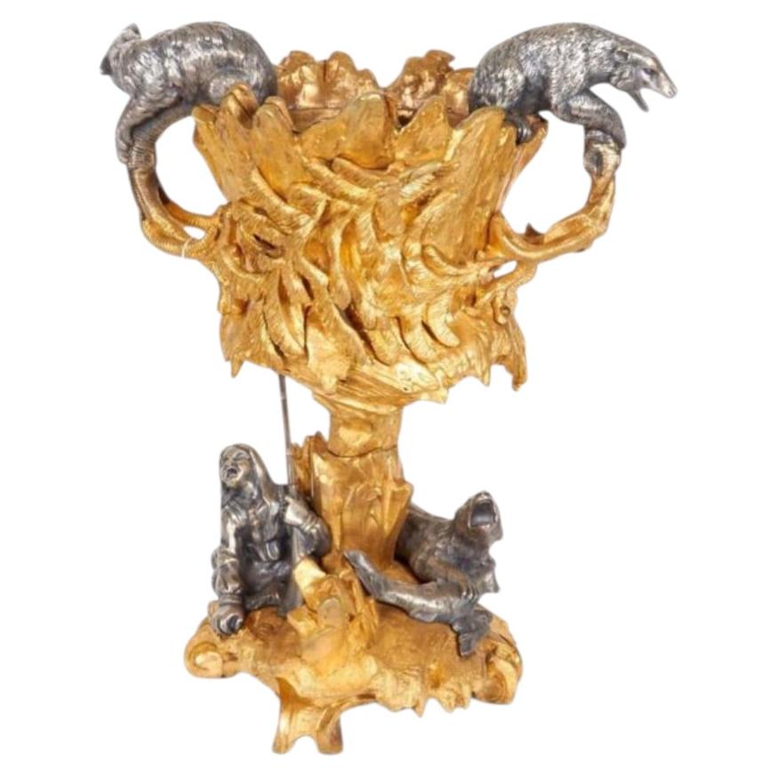 Important Ormolu and Silvered Bronze Figural Wine Cooler Possibly Russian For Sale