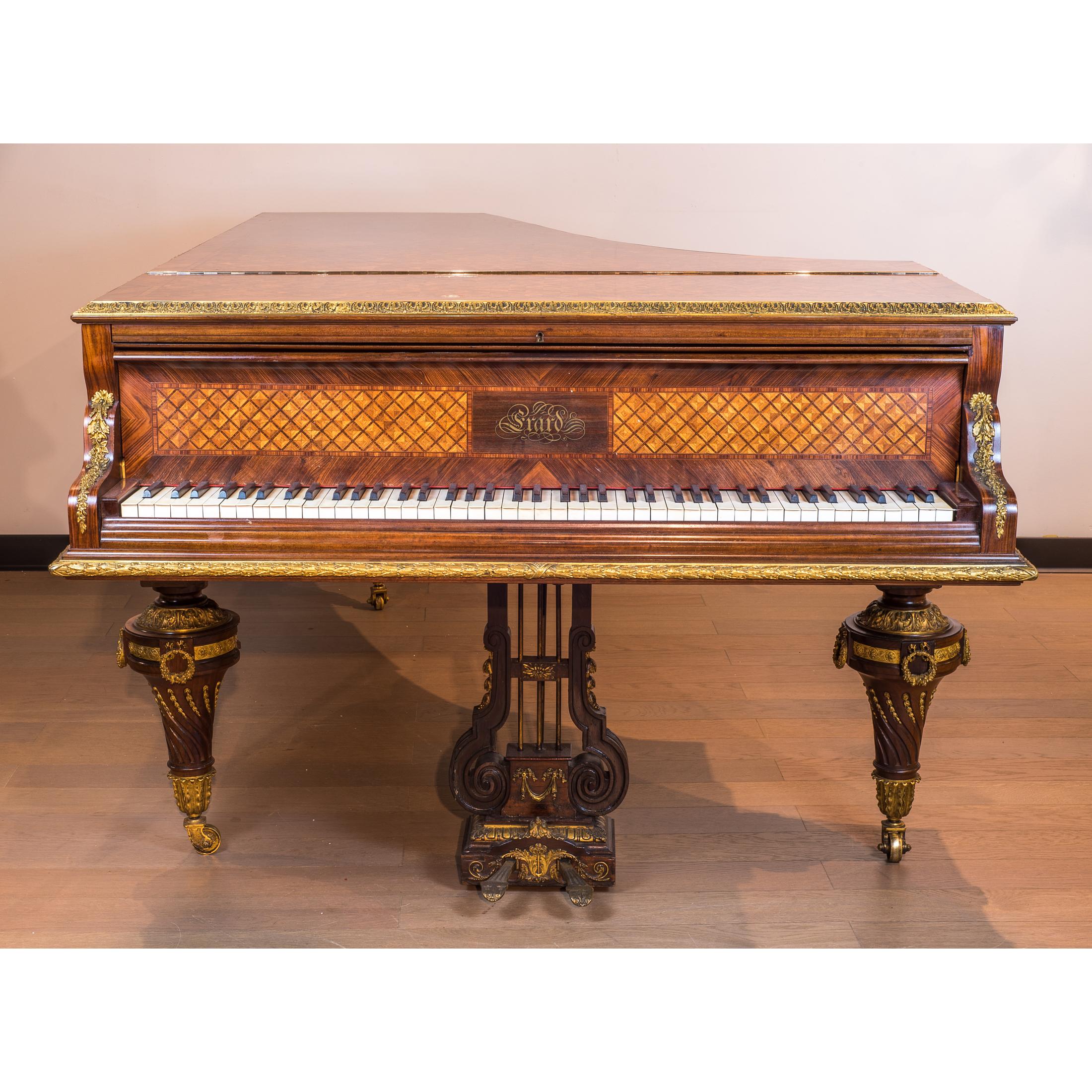 Bronze Important Ormolu-Mounted Amaranth, Kingwood and Satine Parquetry Grand Piano For Sale