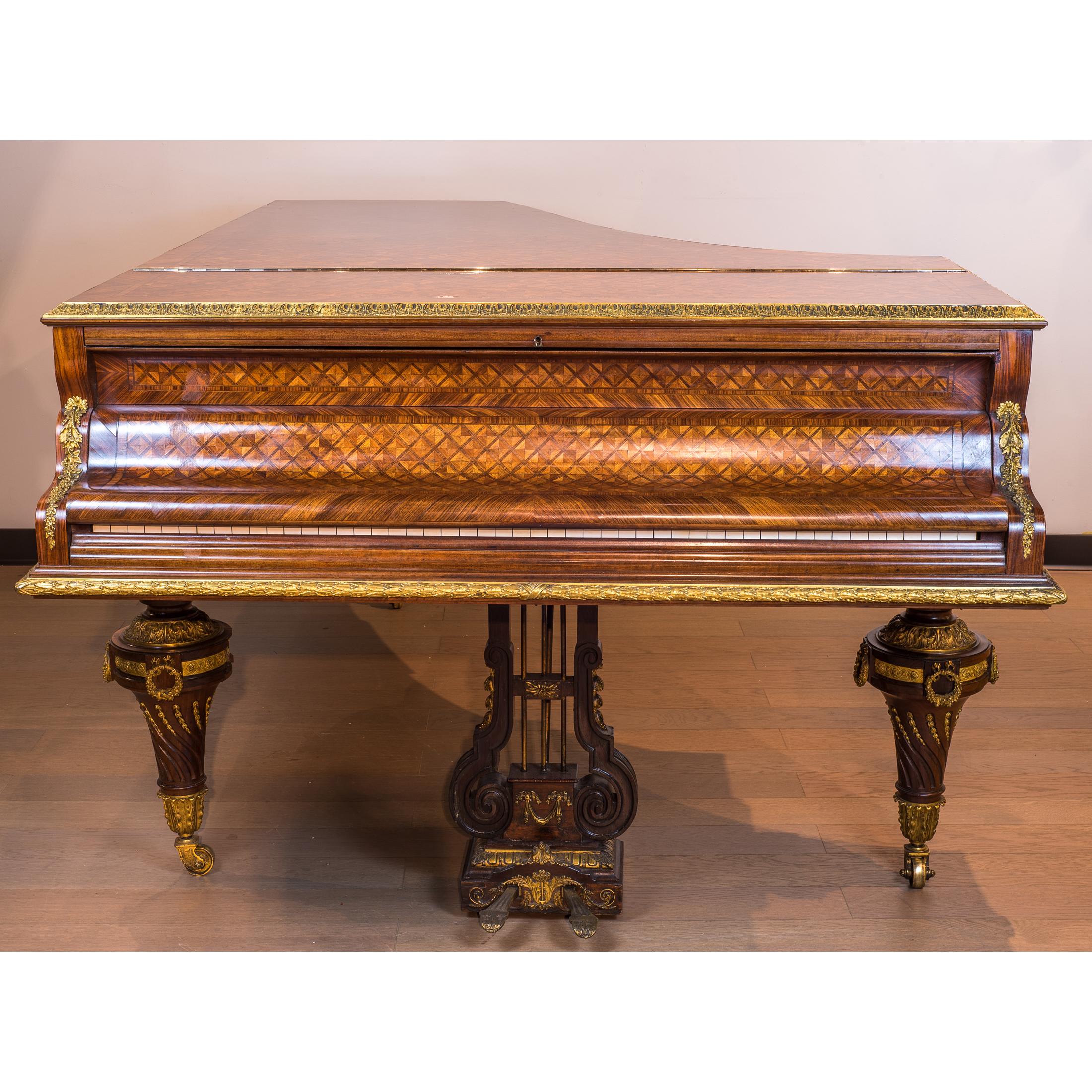 Important Ormolu-Mounted Amaranth, Kingwood and Satine Parquetry Grand Piano For Sale 1