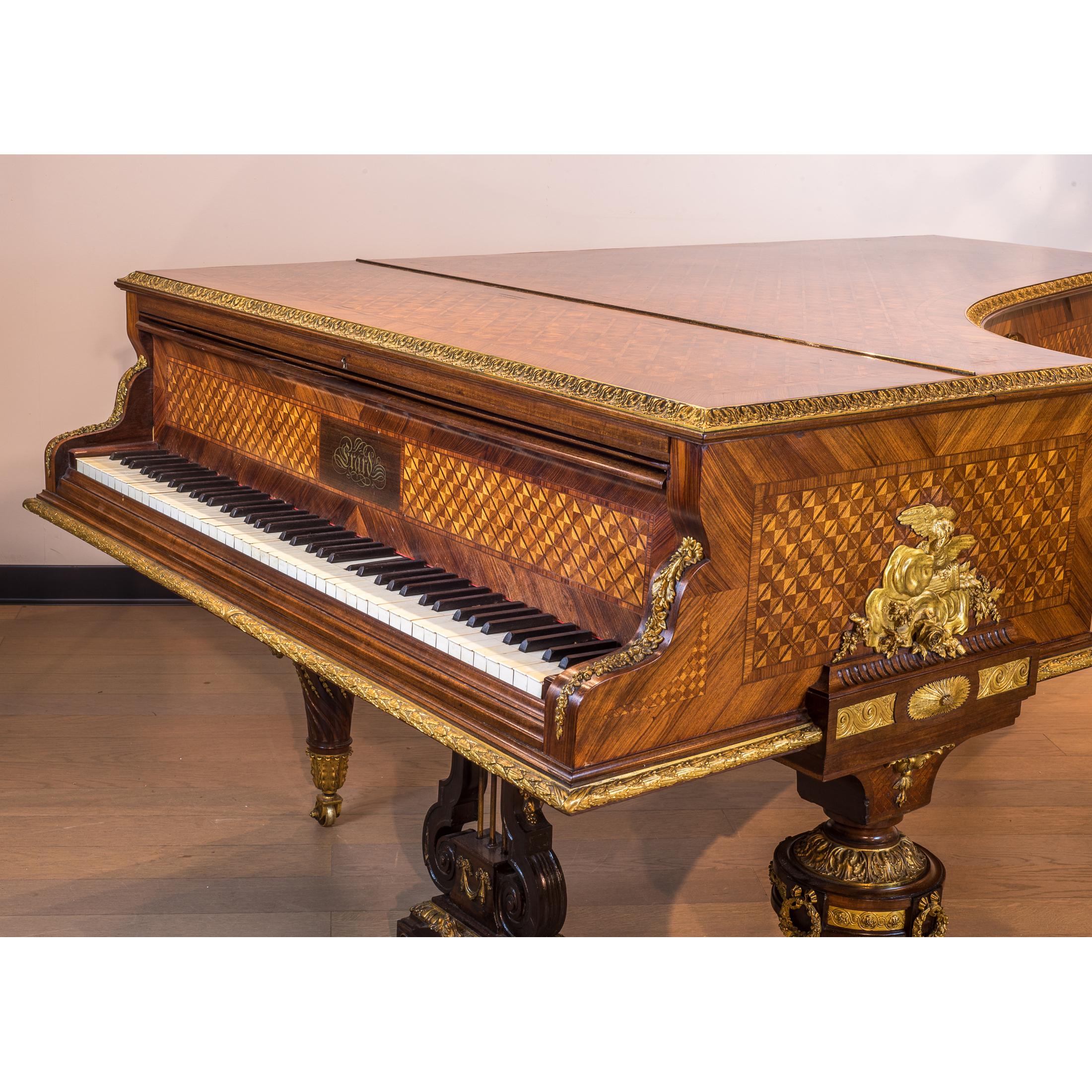 French Important Ormolu-Mounted Amaranth, Kingwood and Satine Parquetry Grand Piano For Sale