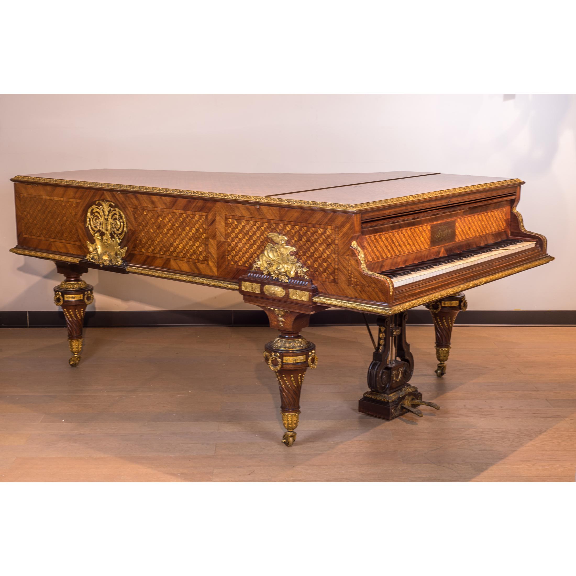 Important Ormolu-Mounted Amaranth, Kingwood and Satine Parquetry Grand Piano In Good Condition For Sale In New York, NY