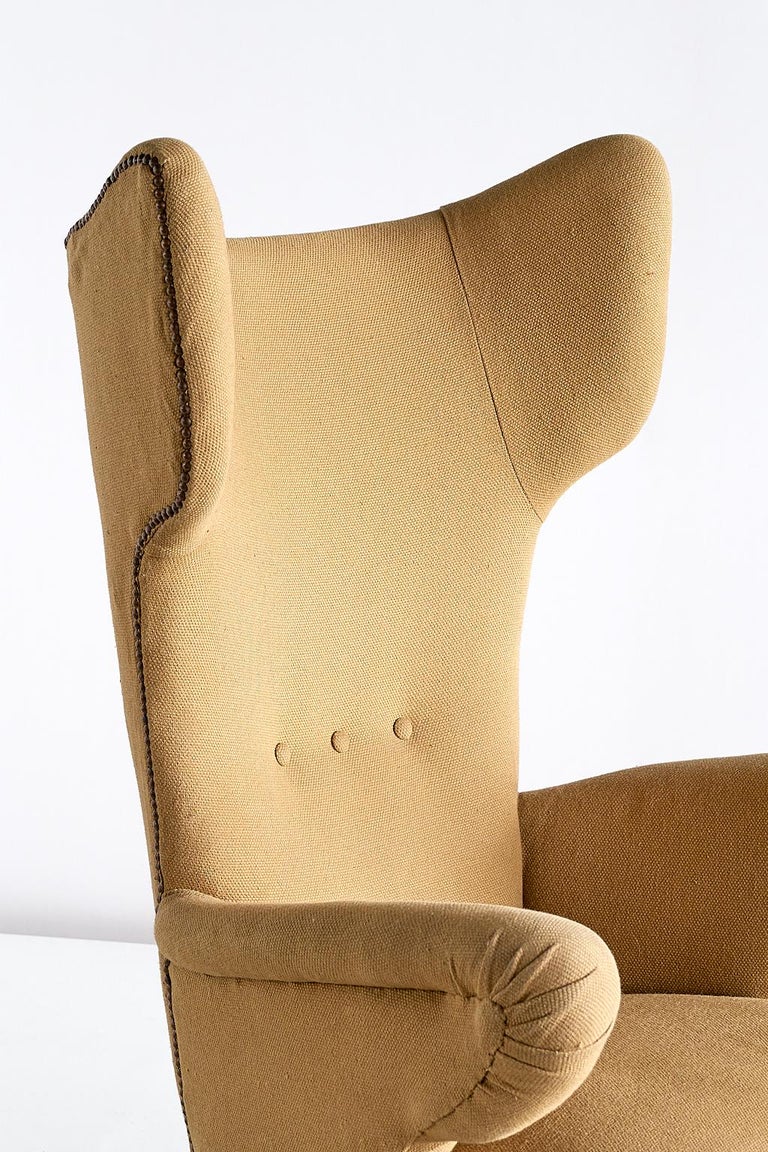 Important Ottorino Aloisio Wingback Chair, Colli Turin, Italy, 1957 For