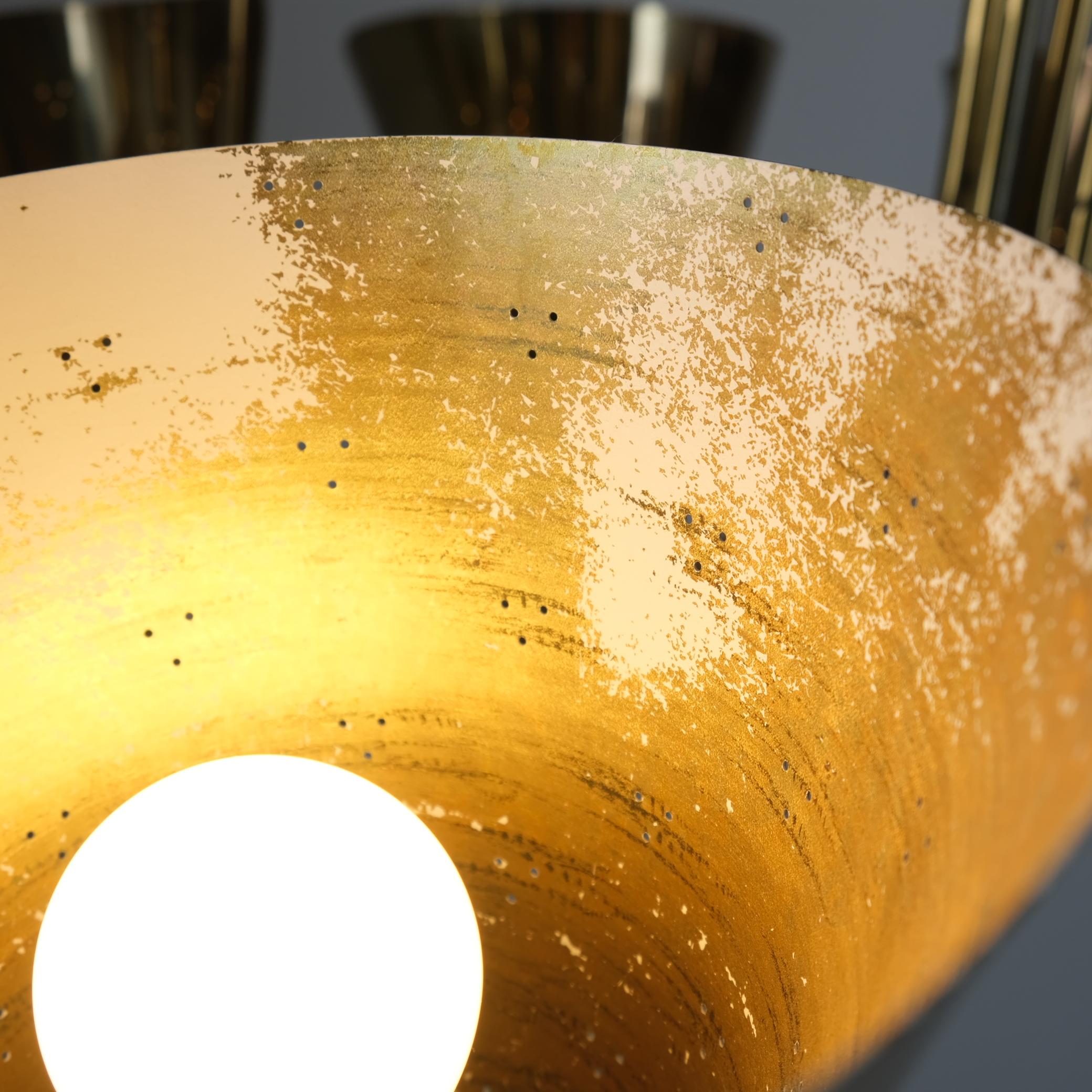 Important Paavo Tynell Chandelier Model 9062 in Perfortated Brass, Taito 1950s For Sale 7