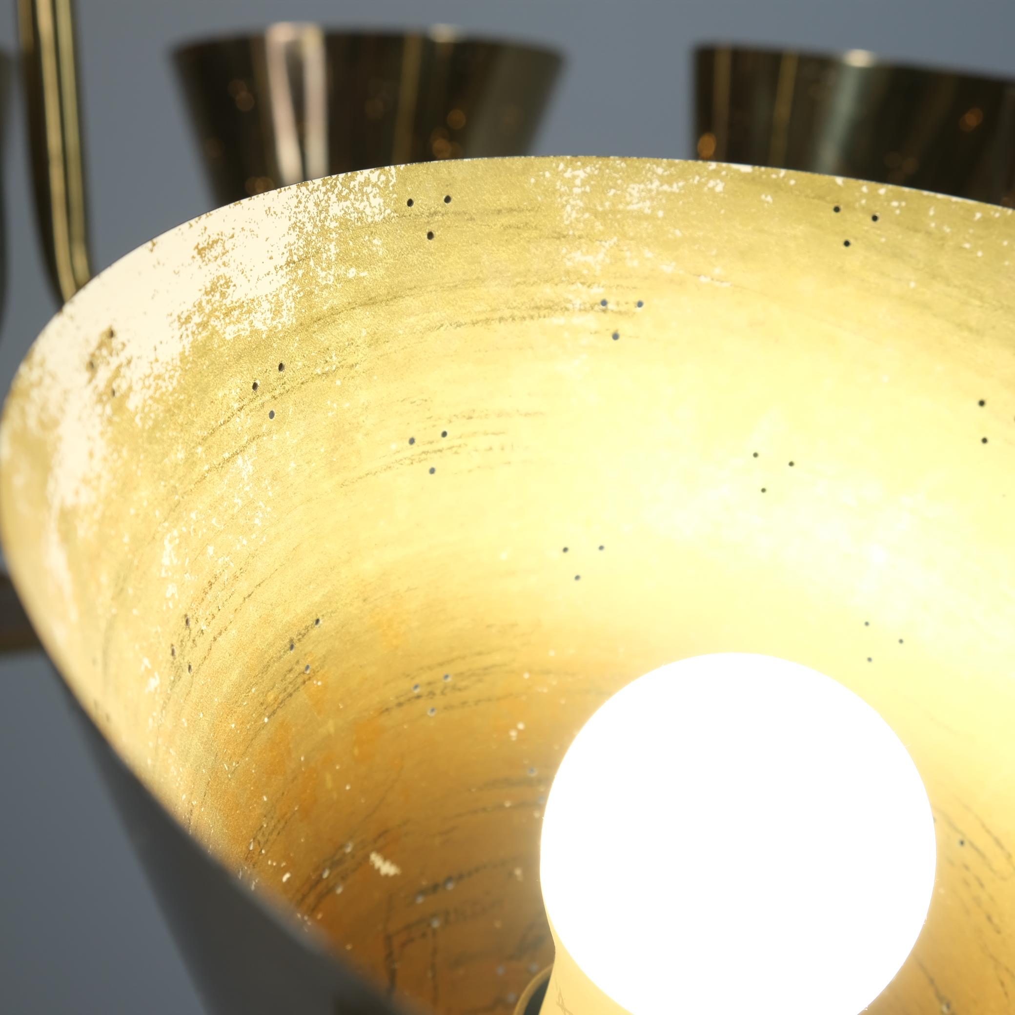 Important Paavo Tynell Chandelier Model 9062 in Perfortated Brass, Taito 1950s For Sale 8