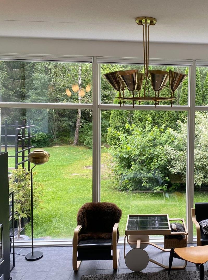 Important Paavo Tynell Chandelier Model 9062 in Perfortated Brass, Taito 1950s For Sale 12
