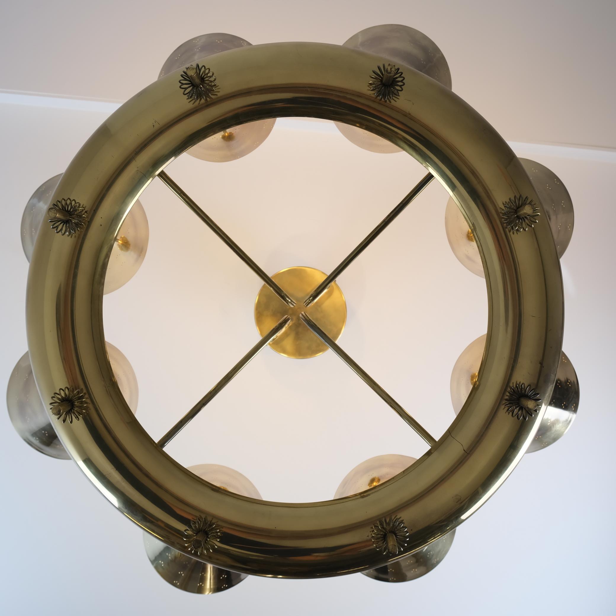 Mid-20th Century Important Paavo Tynell Chandelier Model 9062 in Perfortated Brass, Taito 1950s For Sale