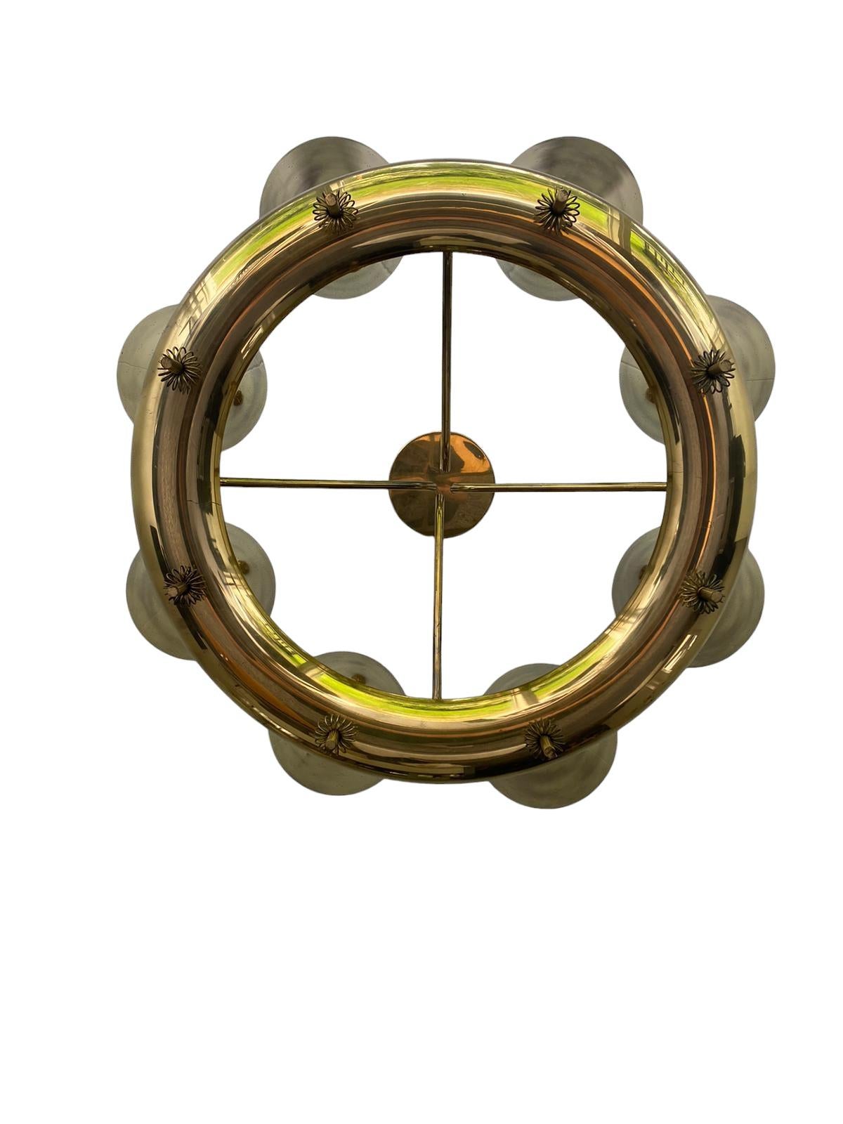 Important Paavo Tynell Chandelier Model 9062 in Perfortated Brass, Taito 1950s For Sale 1