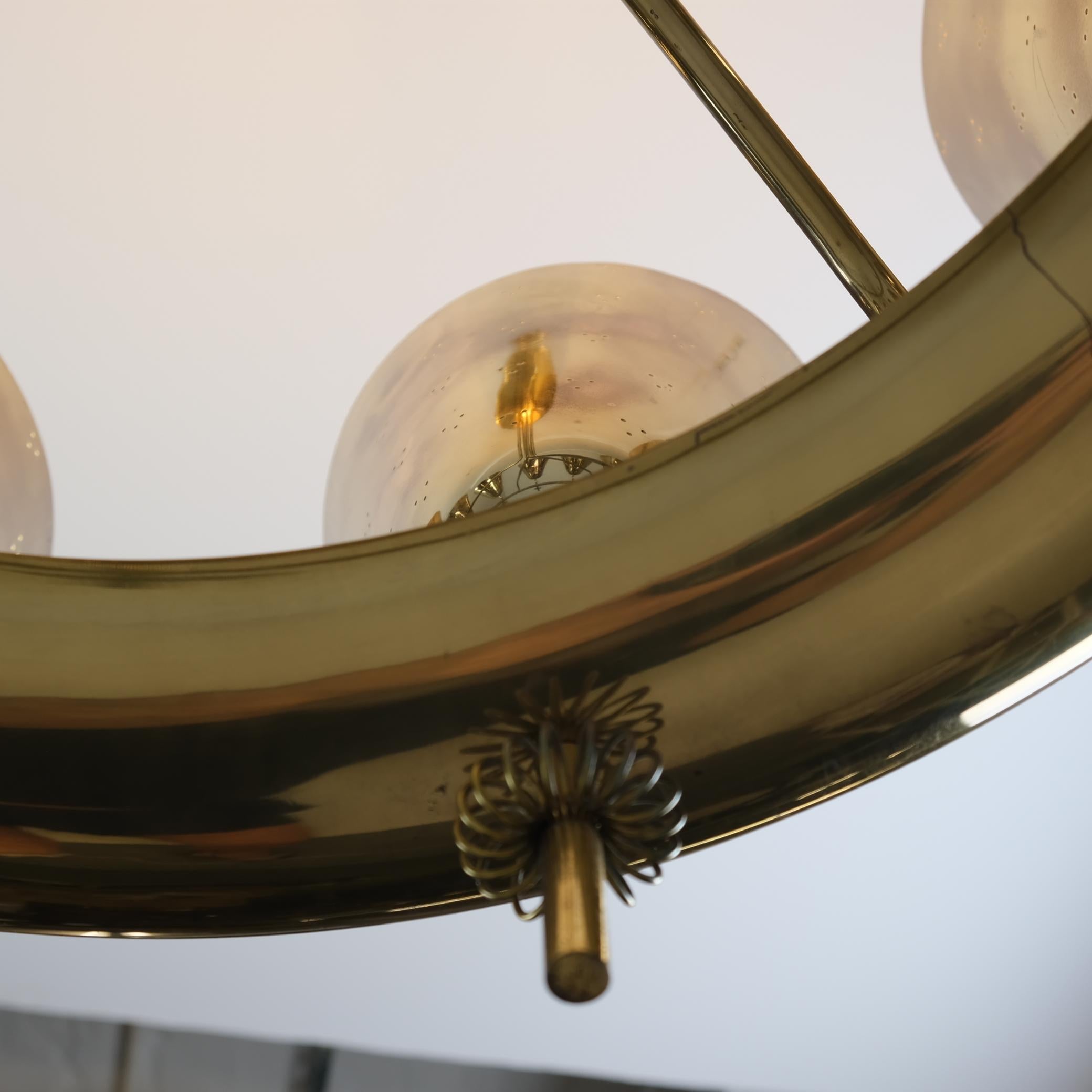 Important Paavo Tynell Chandelier Model 9062 in Perfortated Brass, Taito 1950s For Sale 3