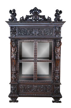 Important Pair Antique R.J. Horner Renaissance Revival Mahogany Bookcase Cabinet