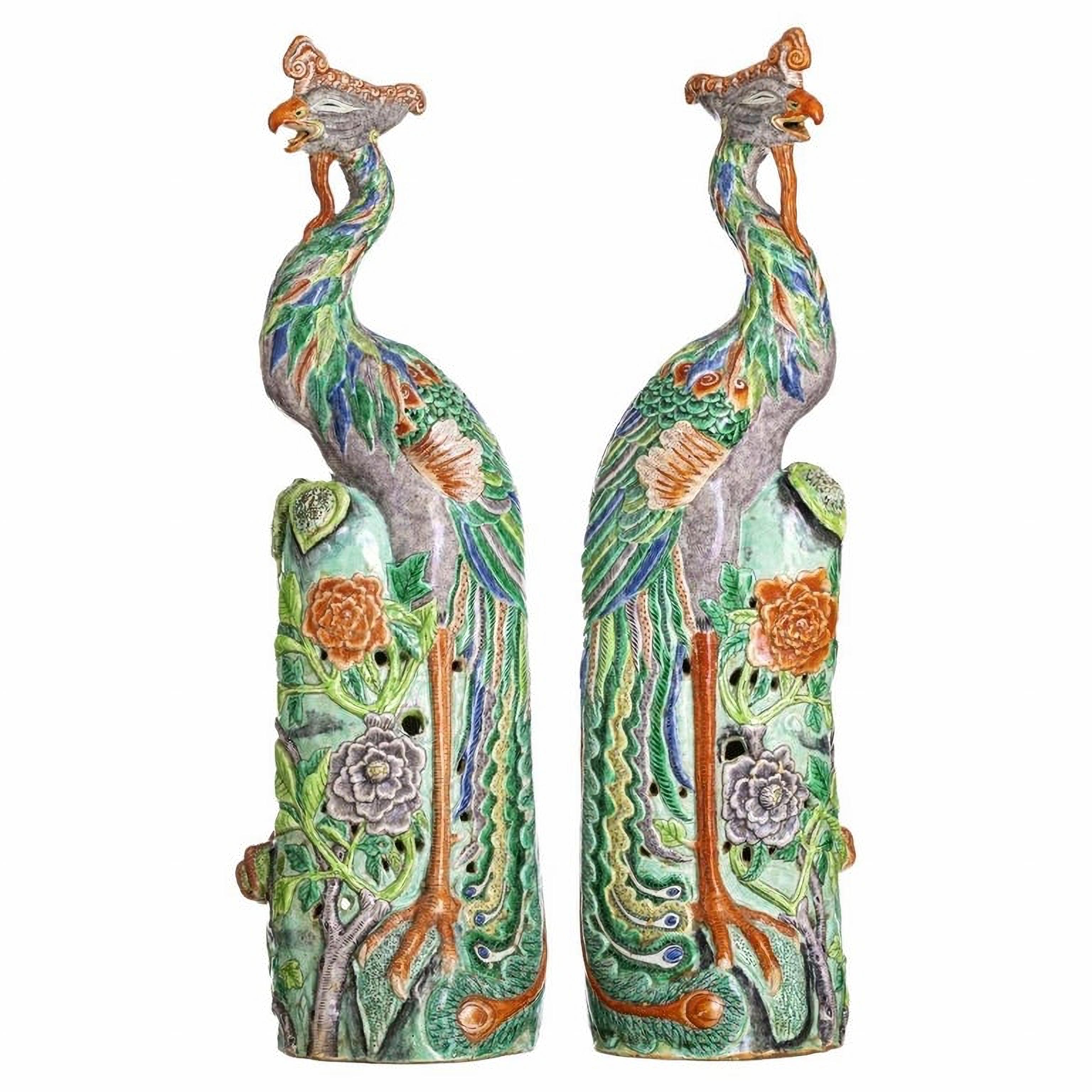 Important Pair Chinese Peacocks 19th Century For Sale 4