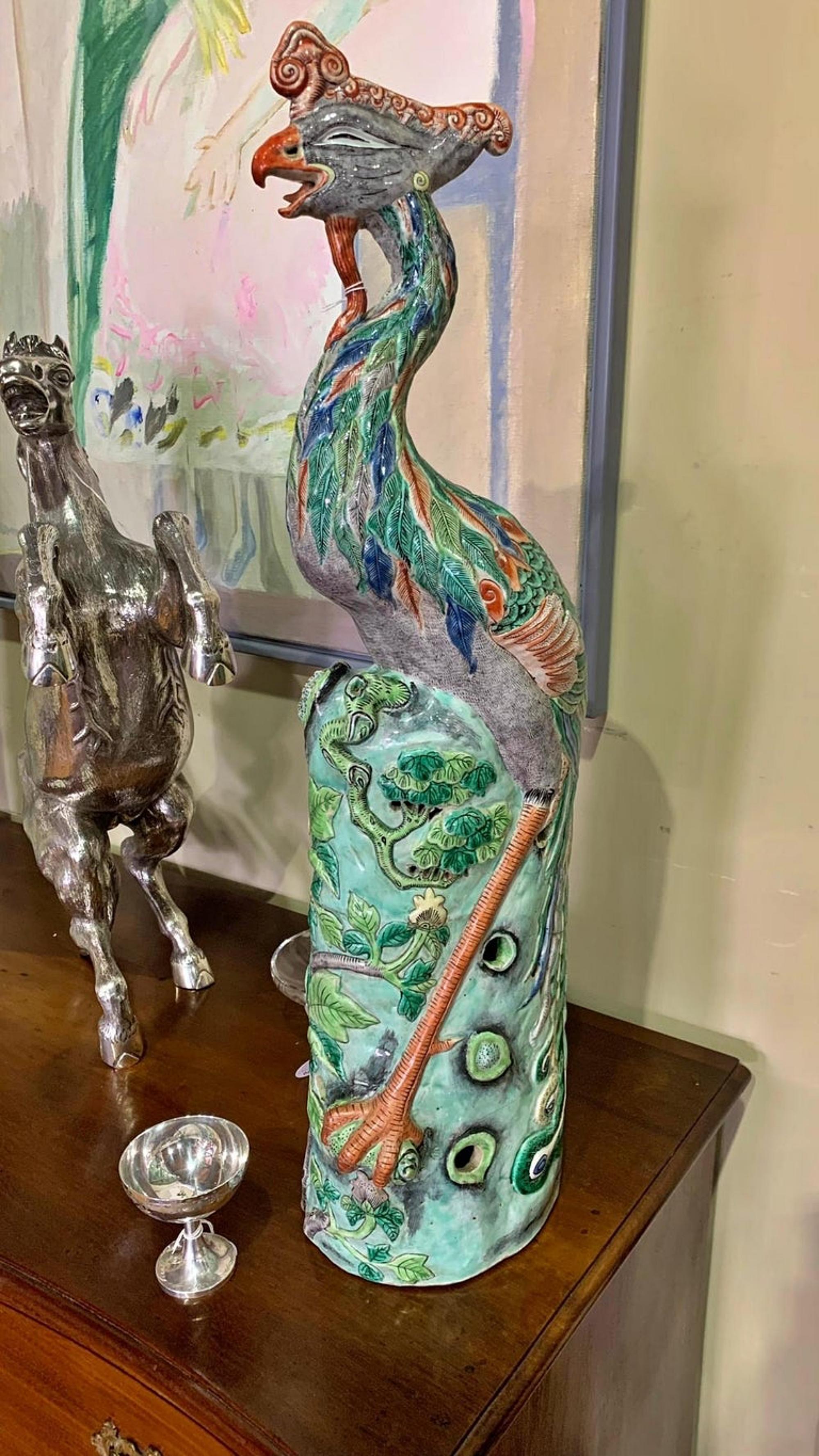 Porcelain Important Pair Chinese Peacocks 19th Century For Sale