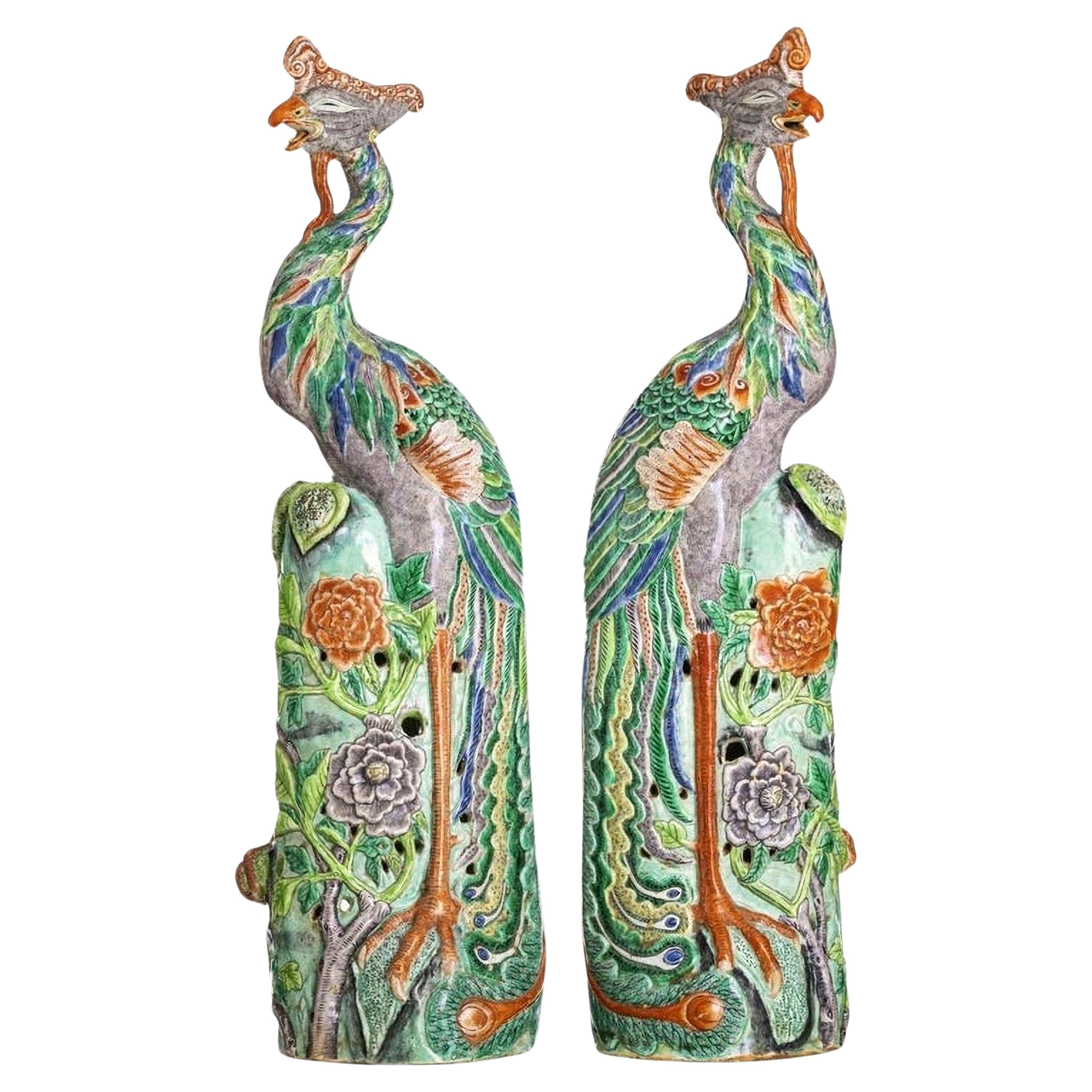 Important Pair Chinese Peacocks 19th Century