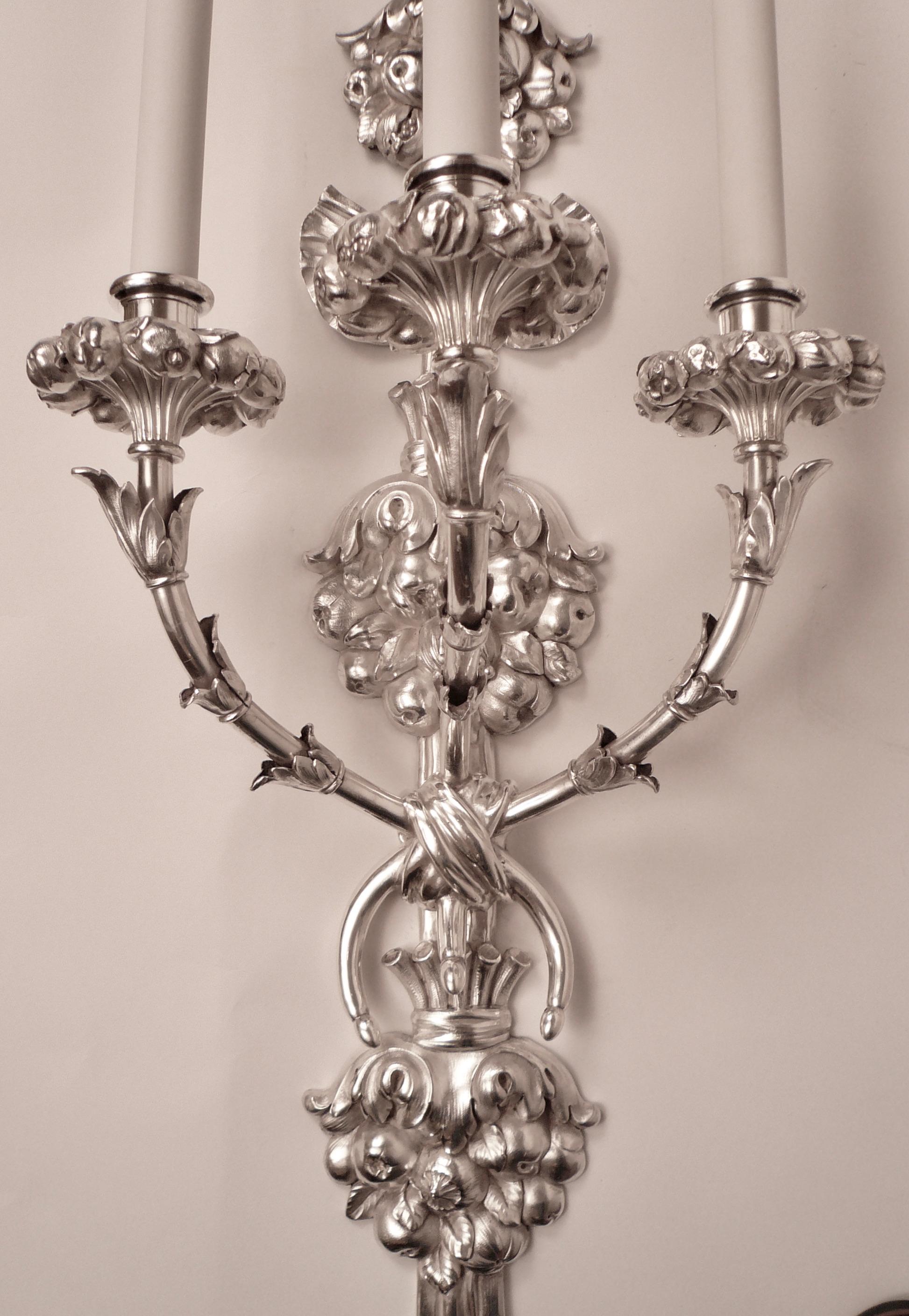 Important Pair E. F. Caldwell Silvered Bronze Sconces For Sale 2