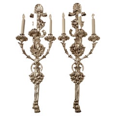 Important Pair E. F. Caldwell Silvered Bronze Sconces