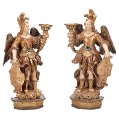 Important Pair Gilt-Wood Angels with Torchères, Portugal, 1st Half 18th Century