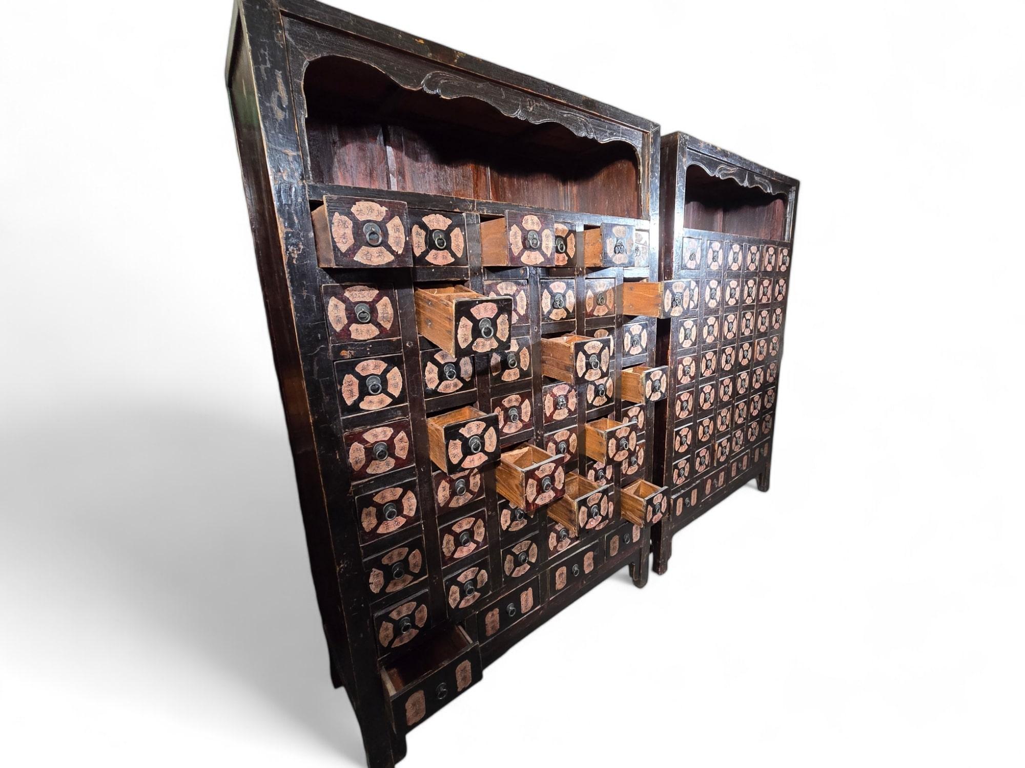 Important Pair of 19th-Century Chinese Pharmacy Cabinets For Sale 7