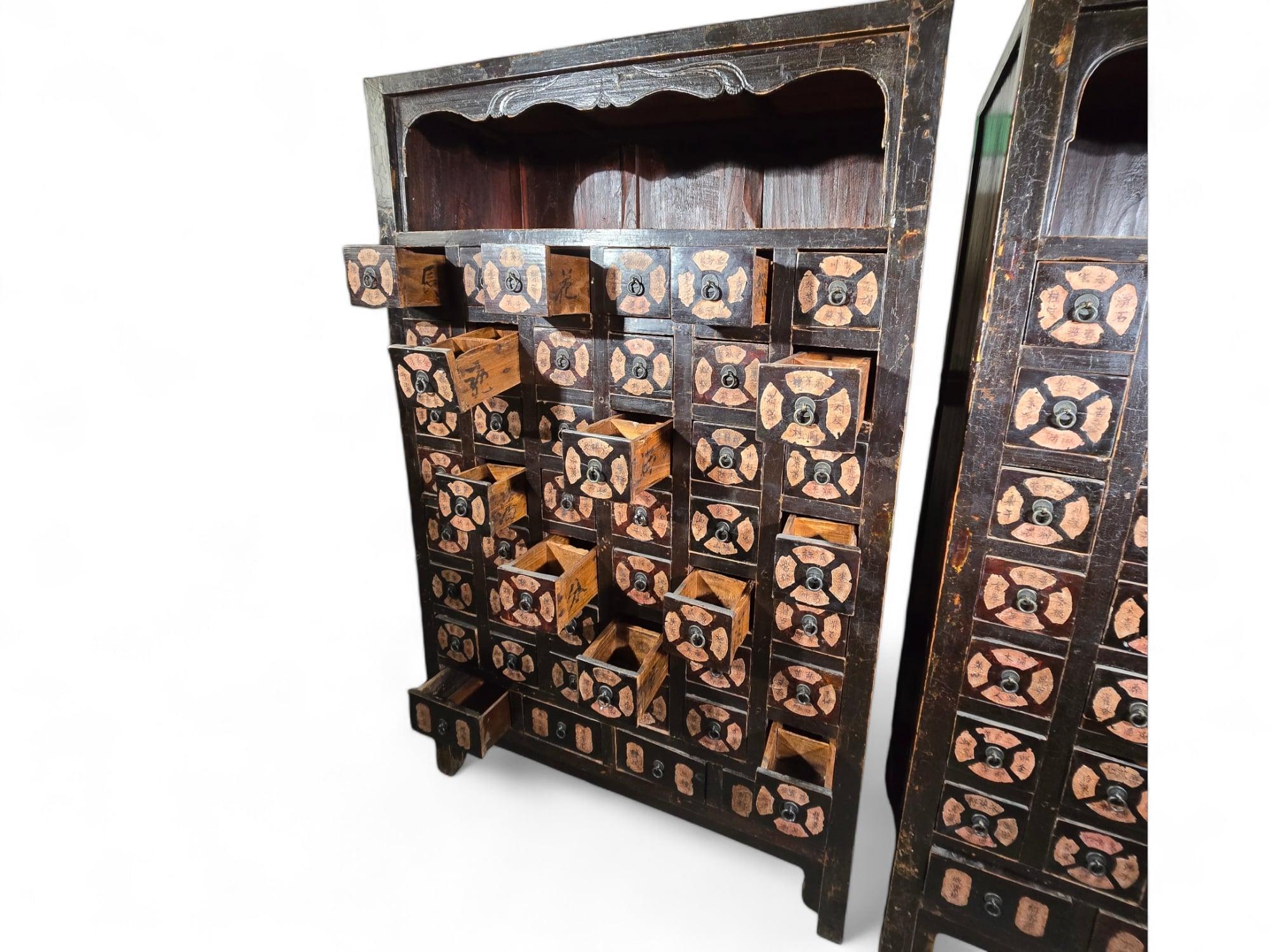 Important Pair of 19th-Century Chinese Pharmacy Cabinets For Sale 8