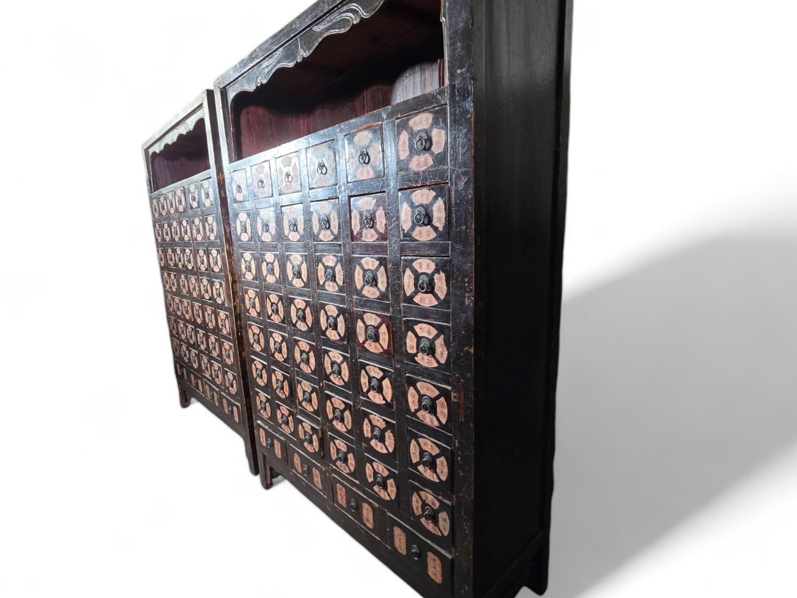 Important Pair of 19th-Century Chinese Pharmacy Cabinets For Sale 12