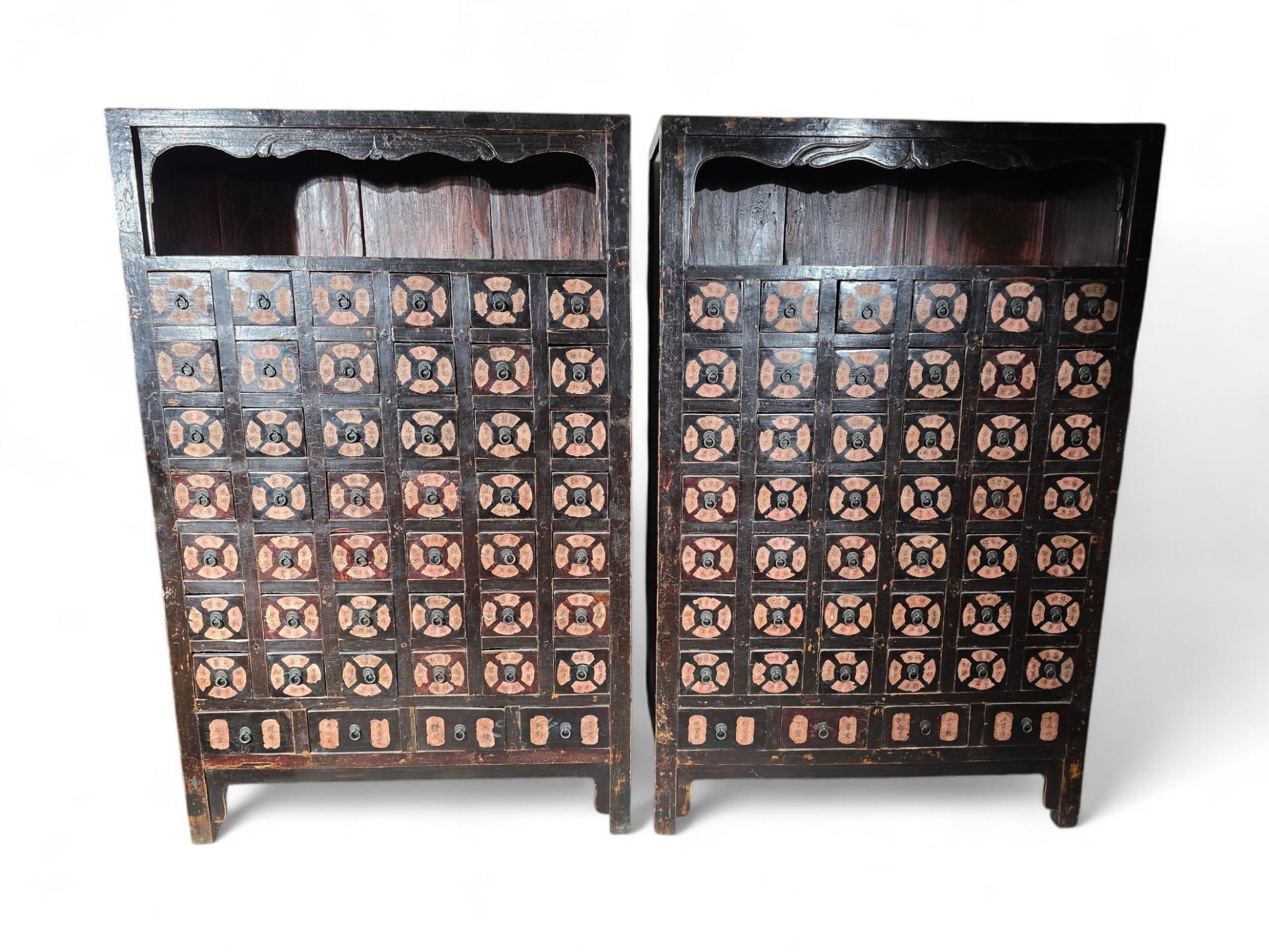19th Century Important Pair of 19th-Century Chinese Pharmacy Cabinets For Sale