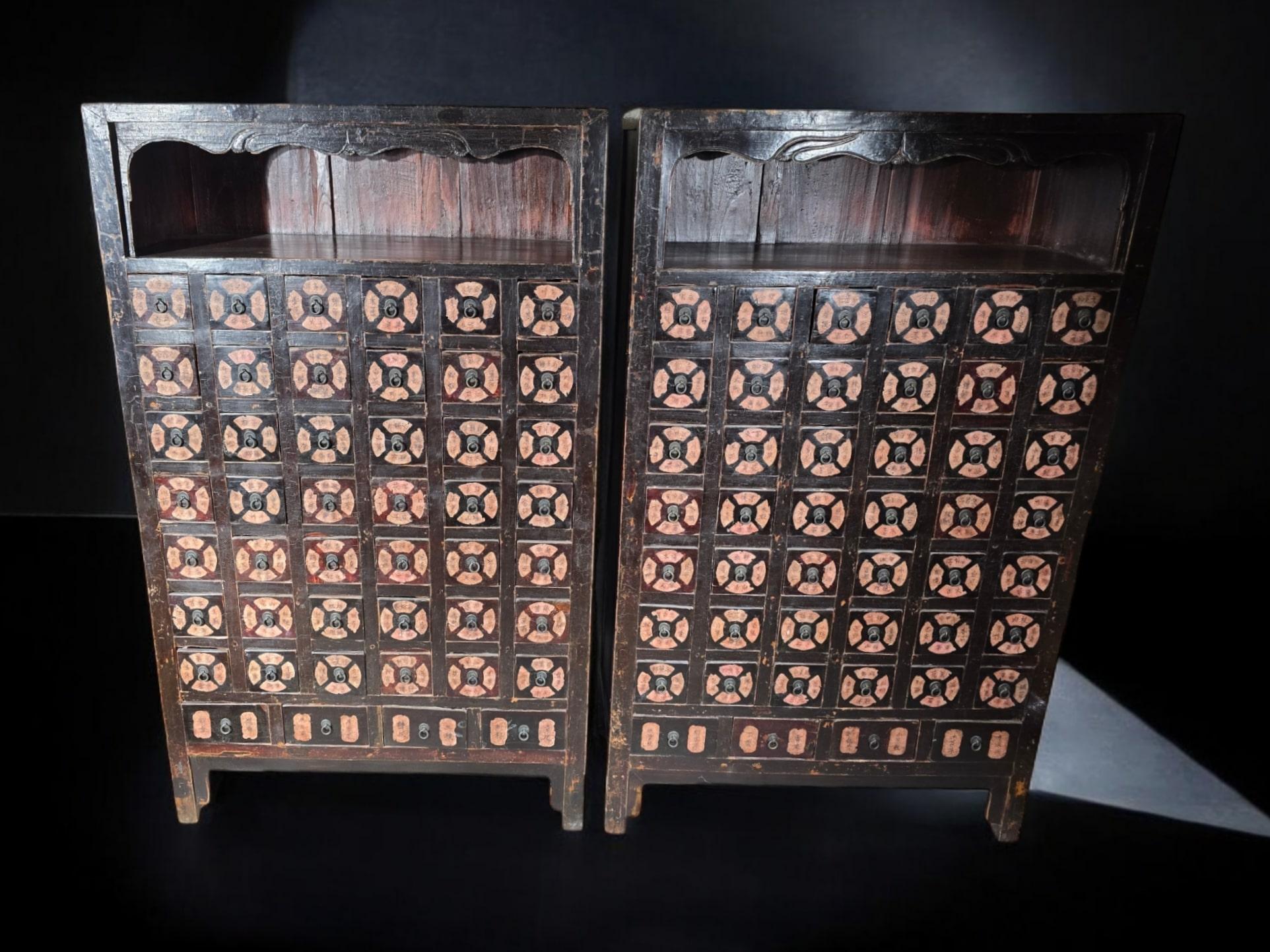 Important Pair of 19th-Century Chinese Pharmacy Cabinets For Sale 1